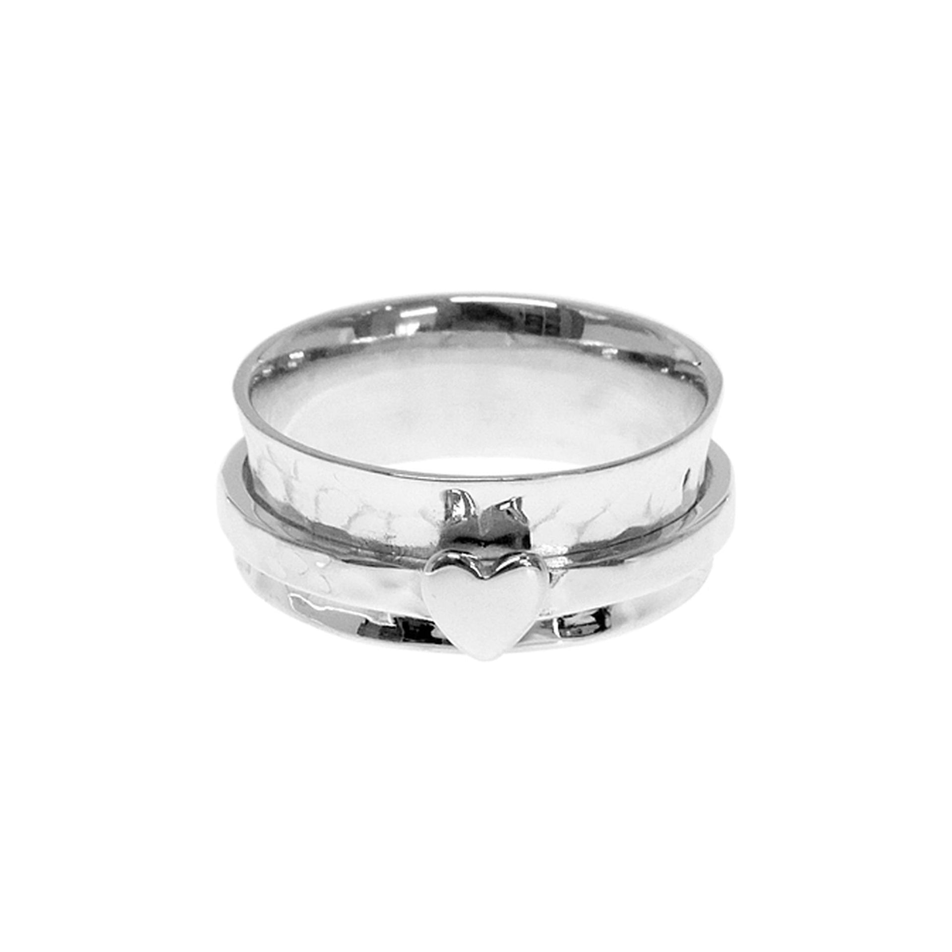 Amora simple hammered spinner ring with silver heart