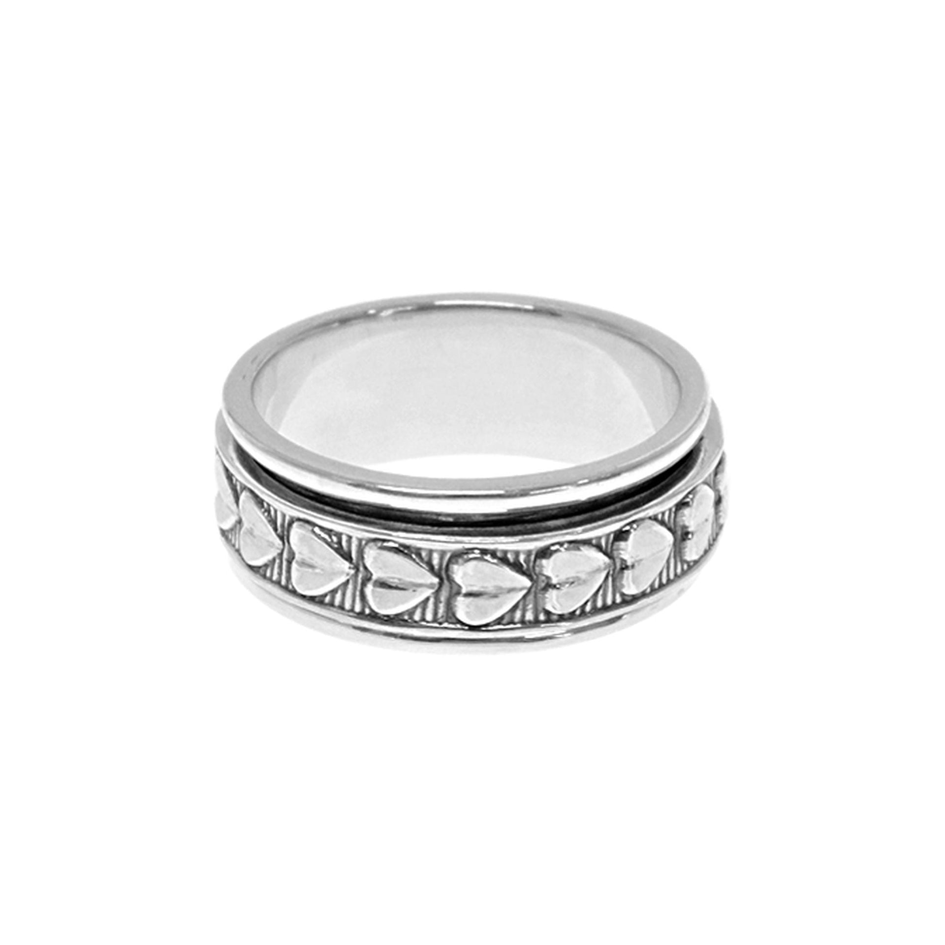 Amora heart design spinner ring with oxidised detailing (XL)