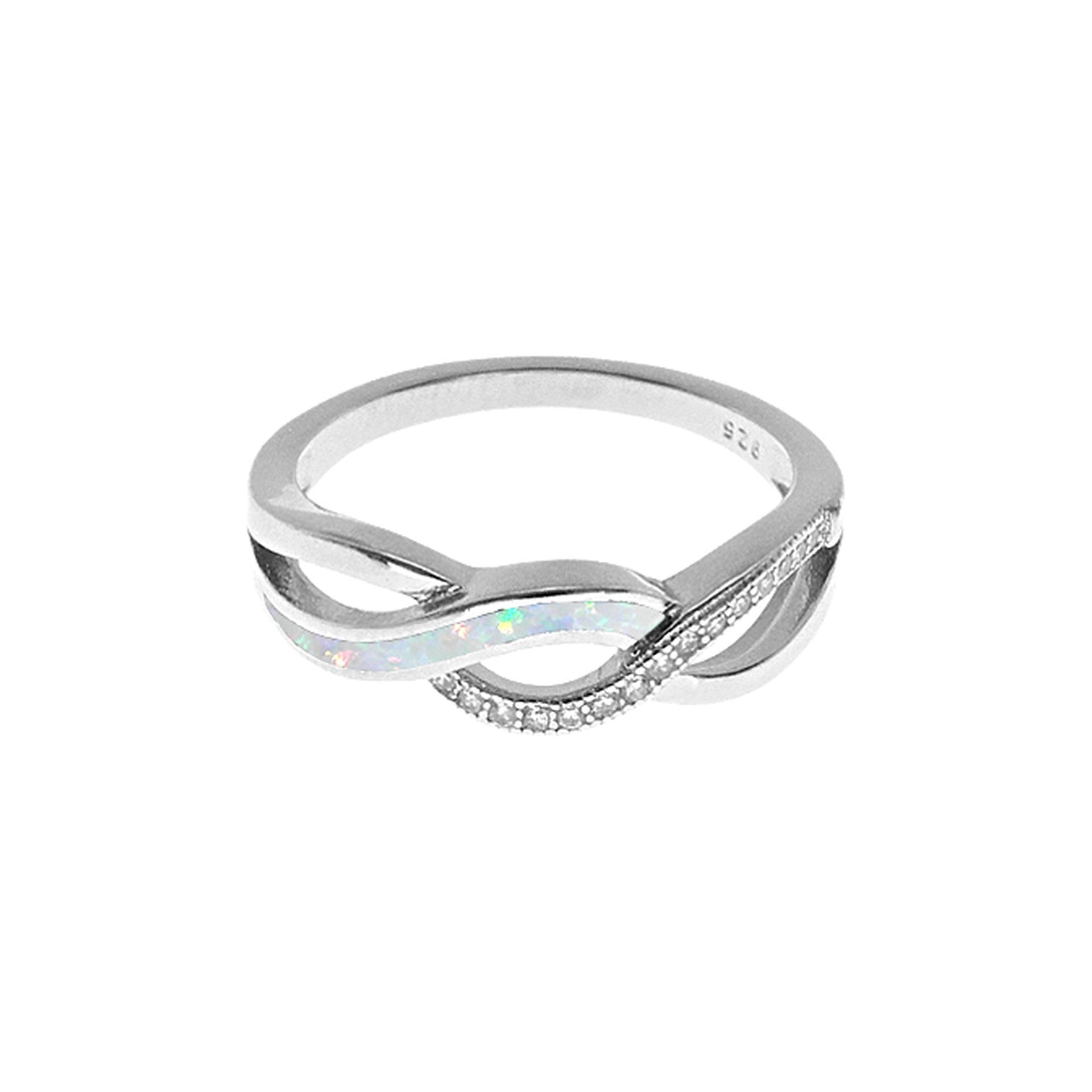 Alexis white opalique and CZ twist ring