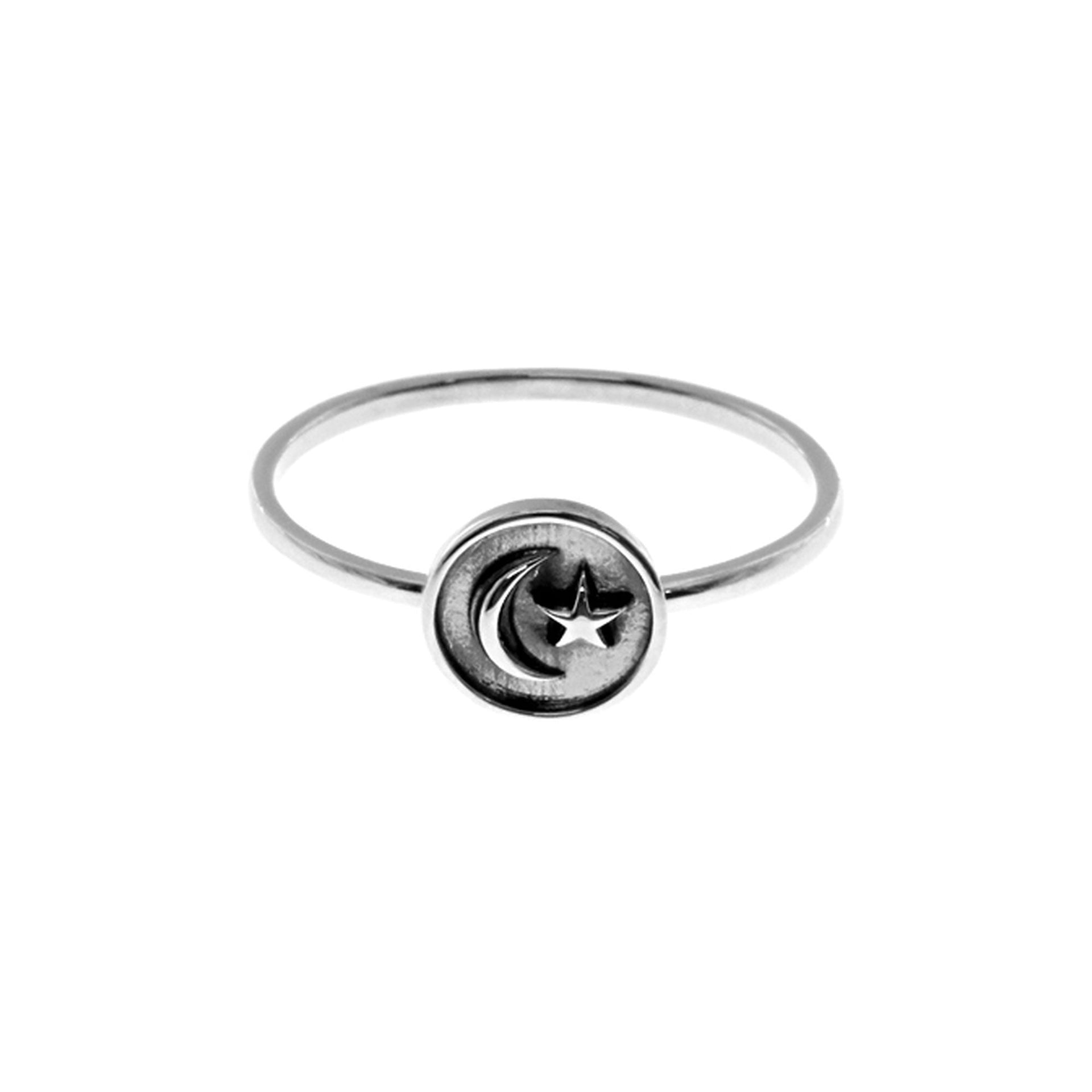Faith oxidised moon & star fine band ring