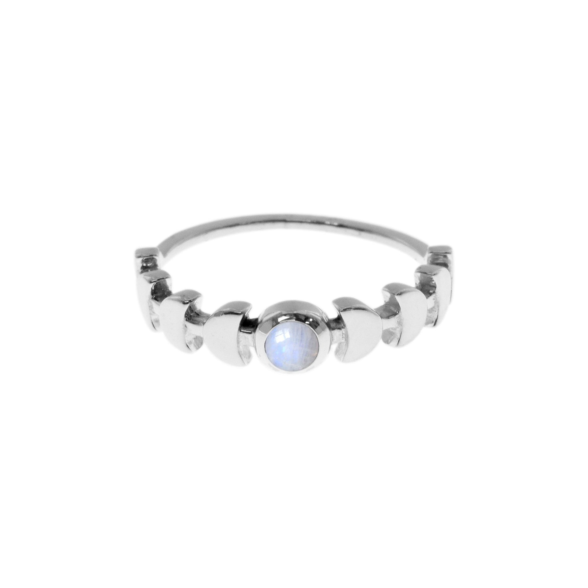 Tilly rainbow moonstone half moon ring