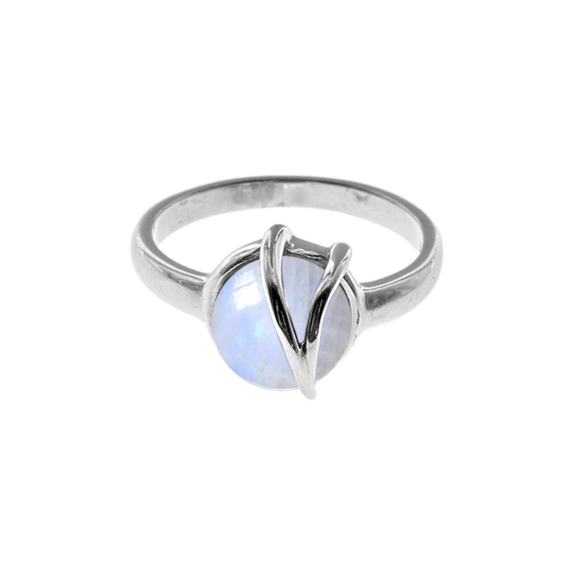 Amy round rainbow moonstone with wire overlay