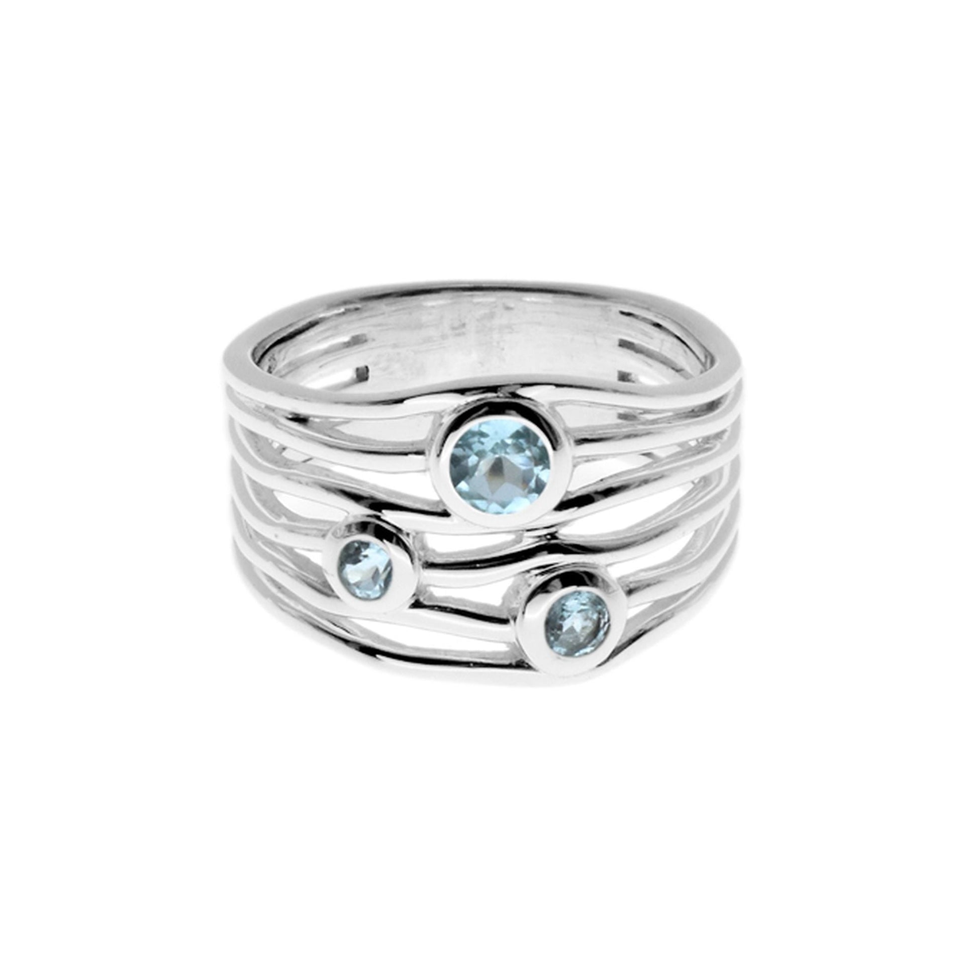 Lola 3-stone blue topaz split band ring