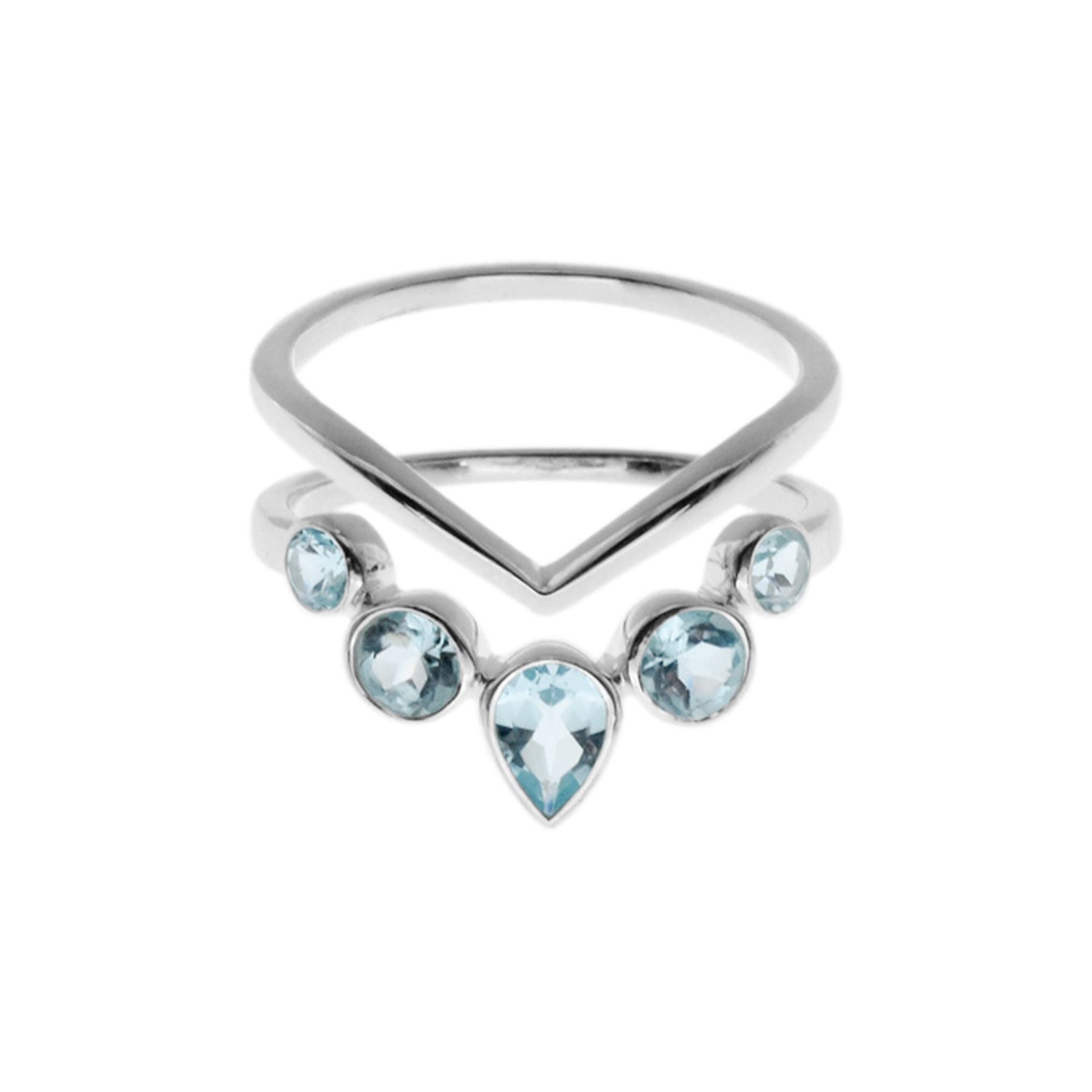 Samira wishbone double ring set with blue topaz