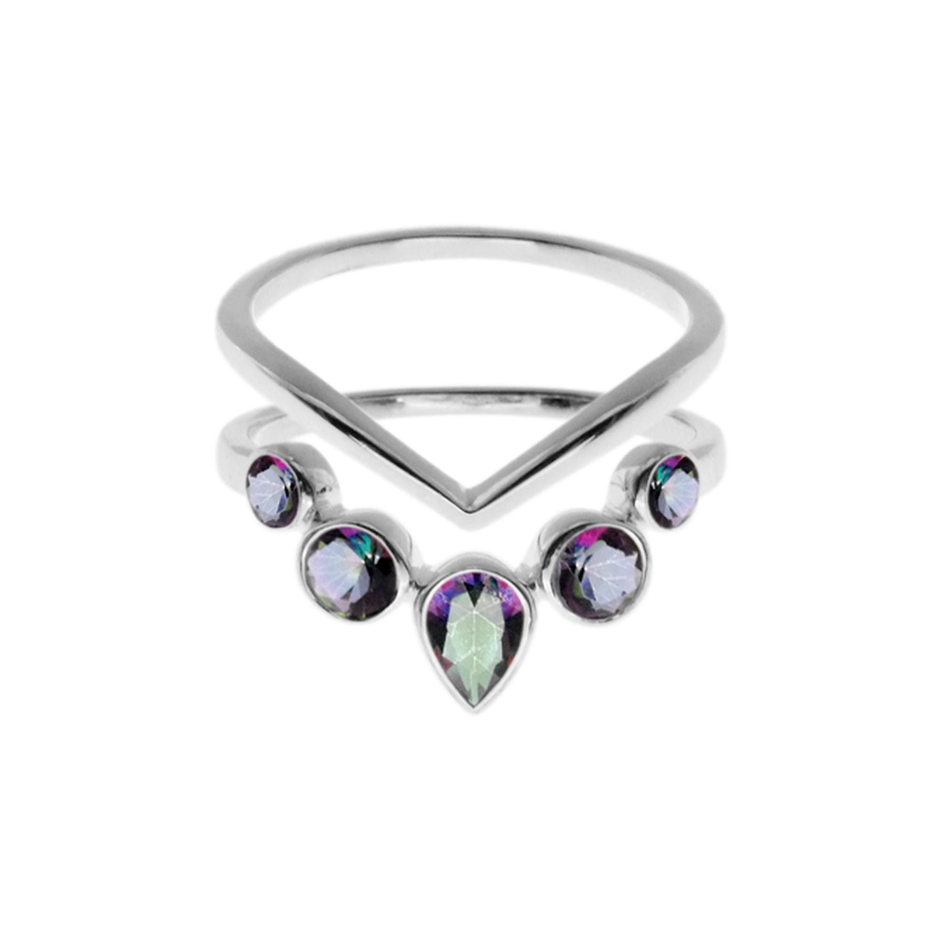 Samira wishbone double ring set with mystic topaz