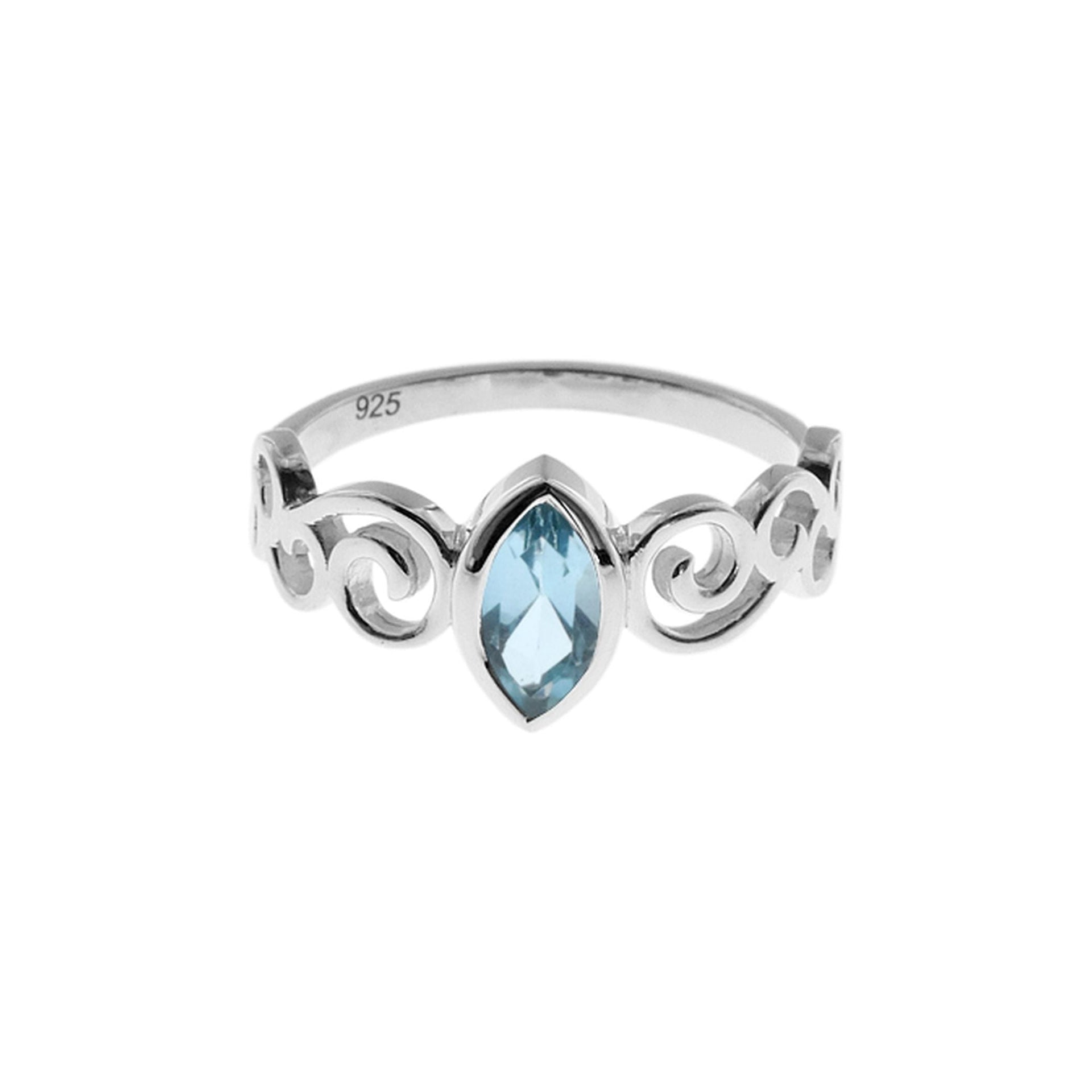 Bridget scroll detail ring with blue topaz