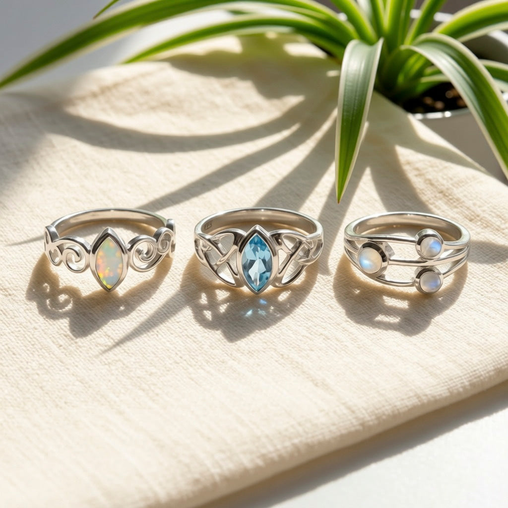Bridget scroll detail ring with white opalique