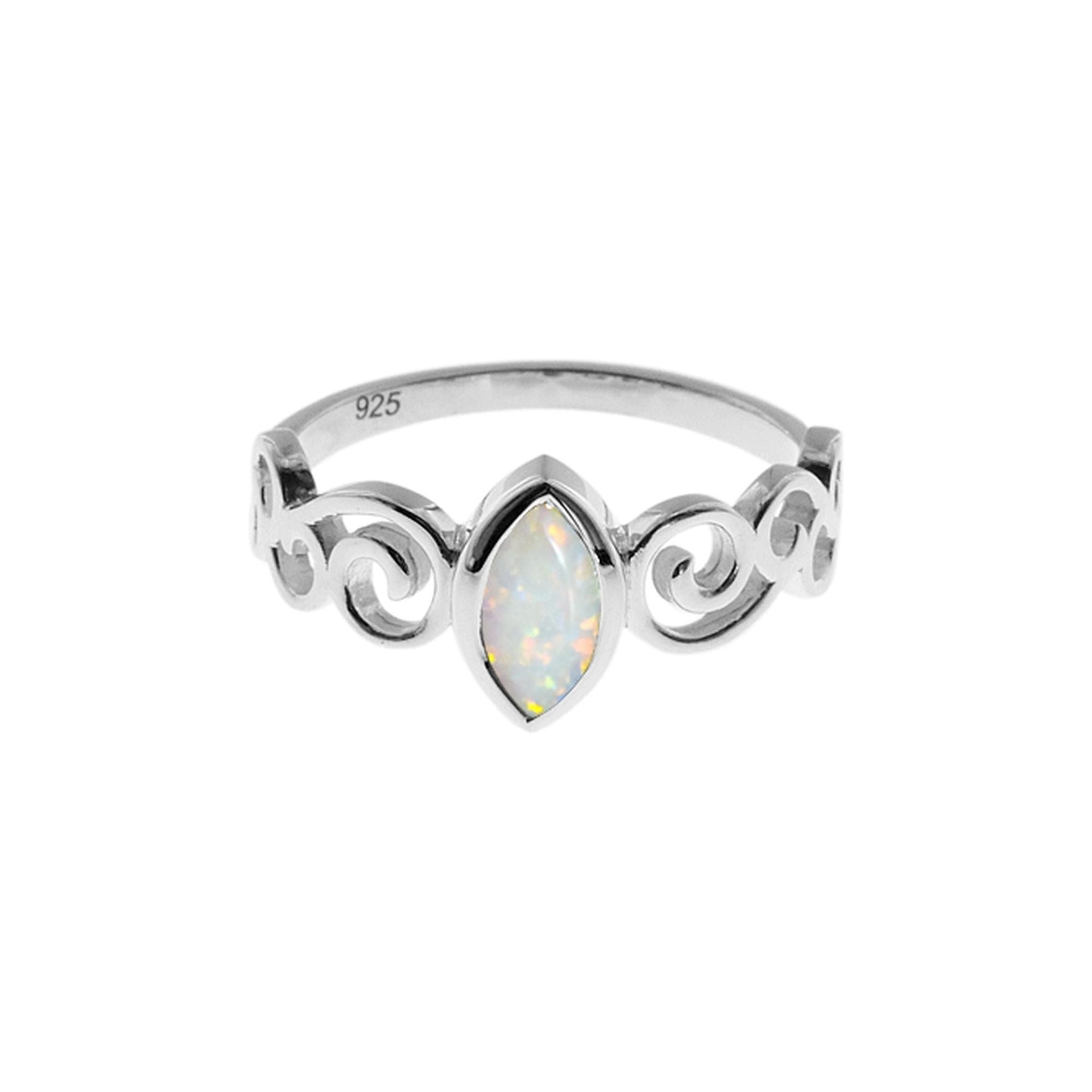 Bridget scroll detail ring with white opalique