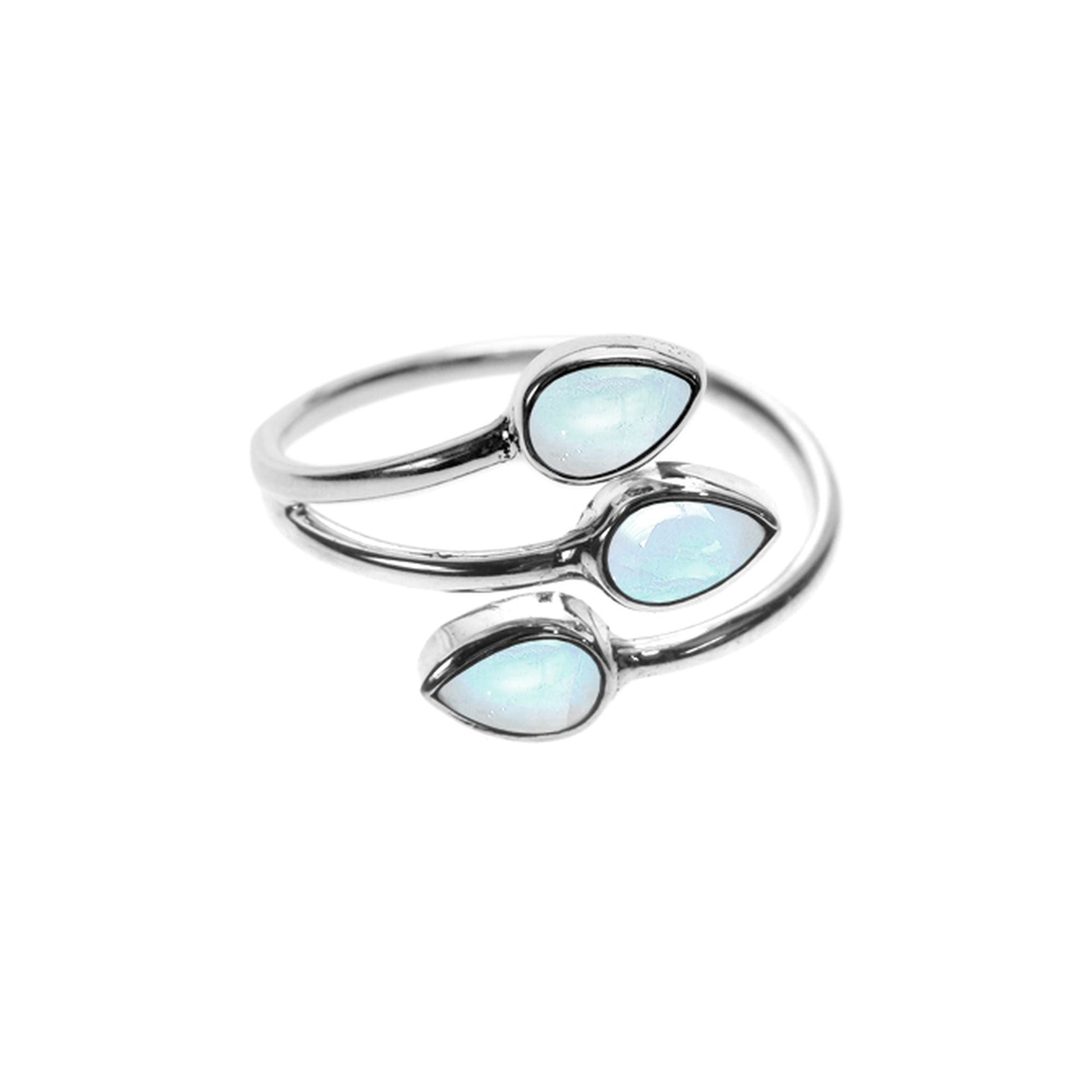Ivy triple rainbow moonstone teardrop split band ring