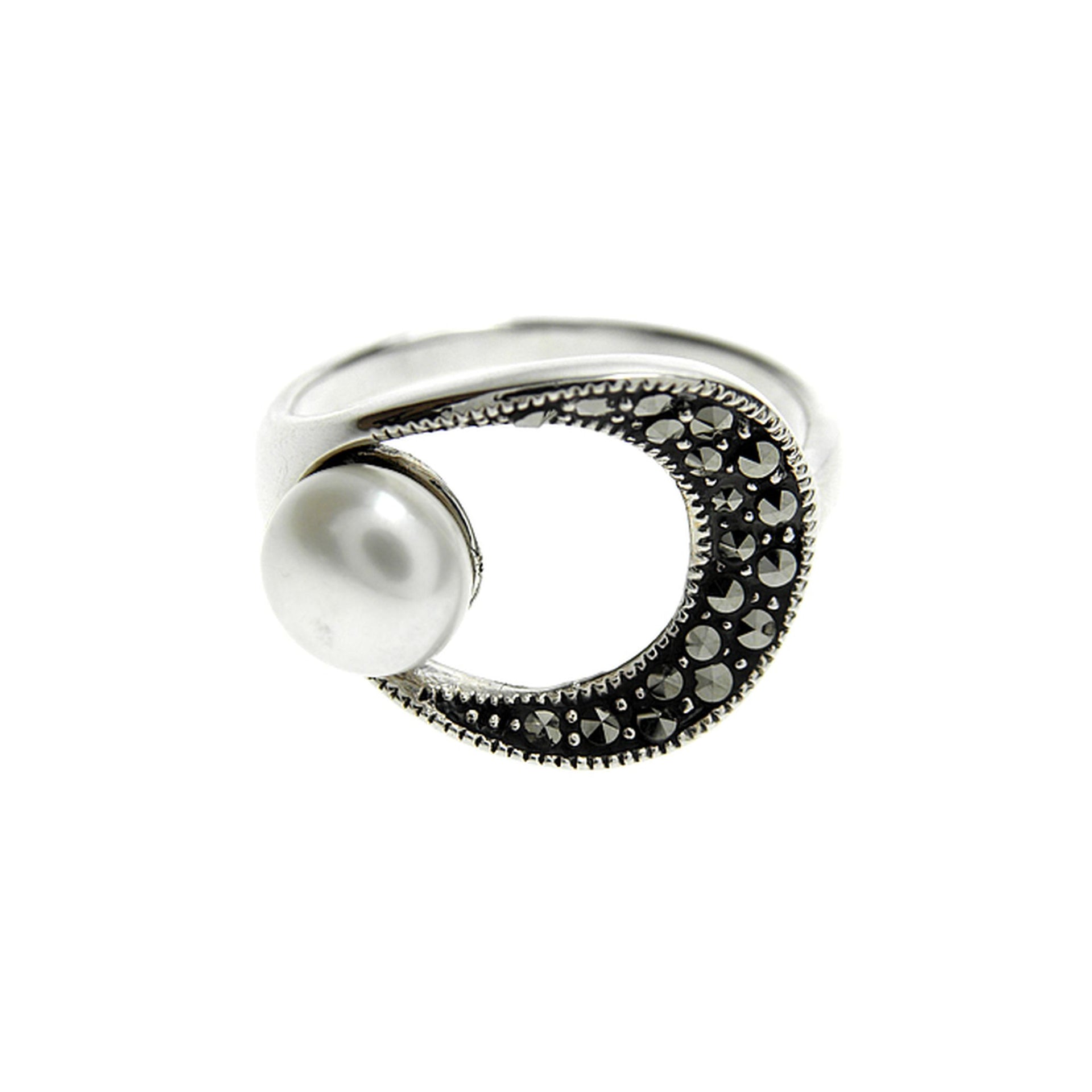 Sculpted oval marcasite & pearl ring