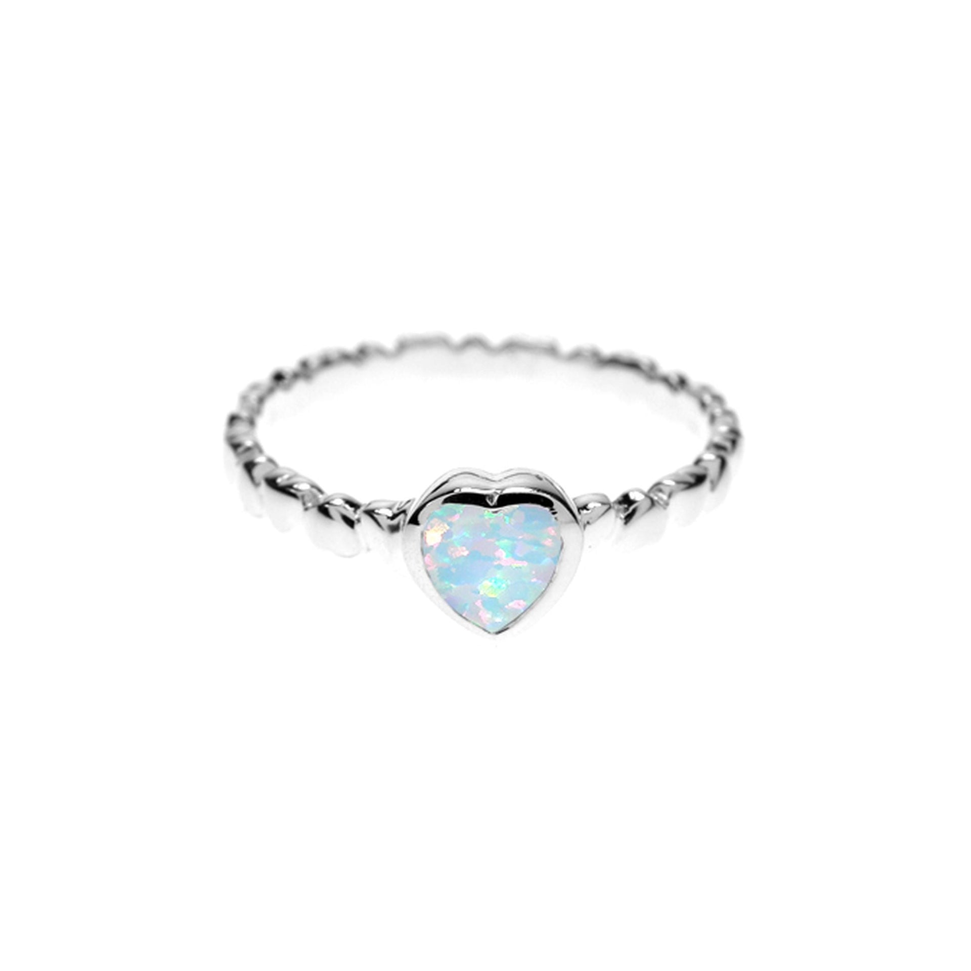 Angelica white opalique heart with heart band ring
