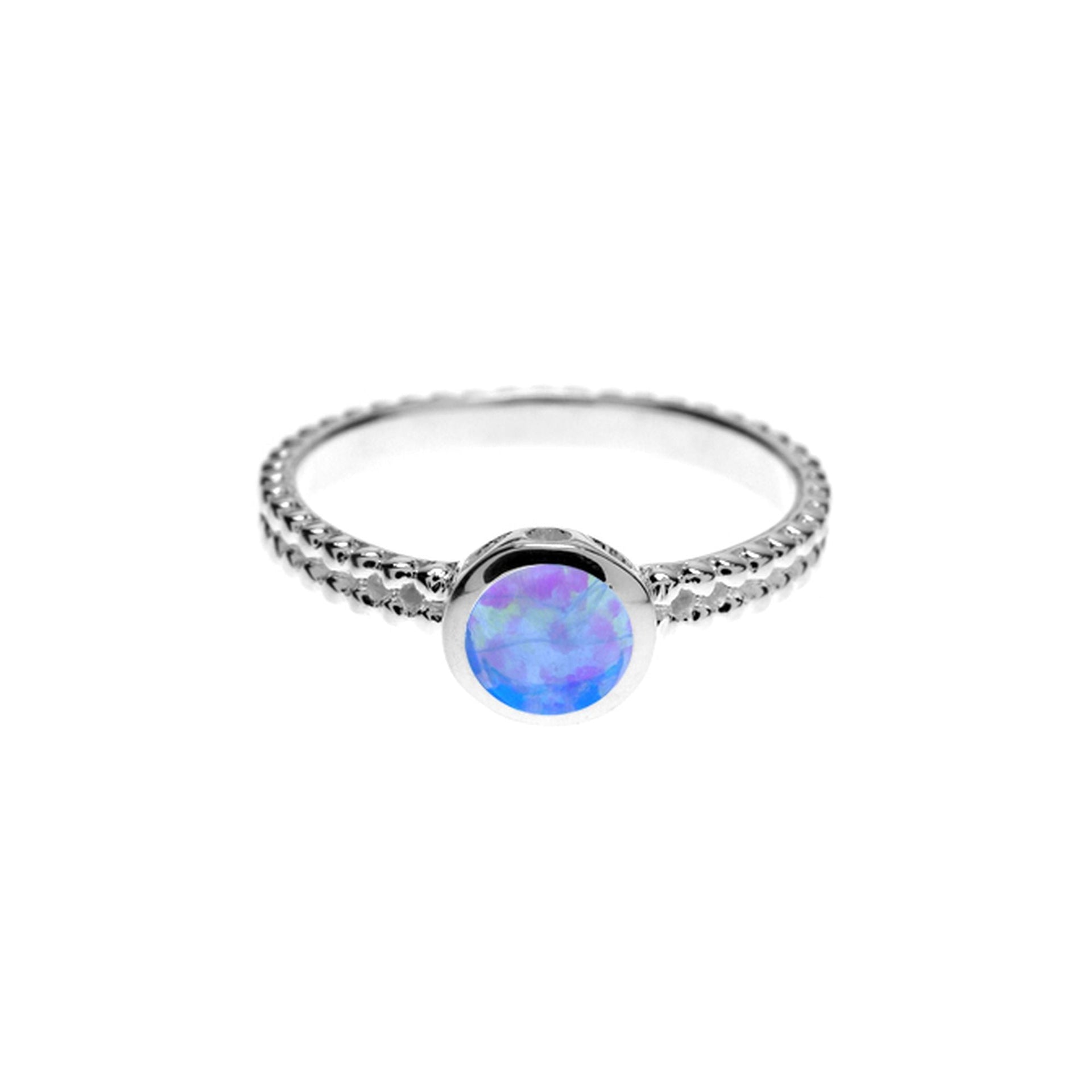 Angelica blue opalique solitaire double ball shank ring