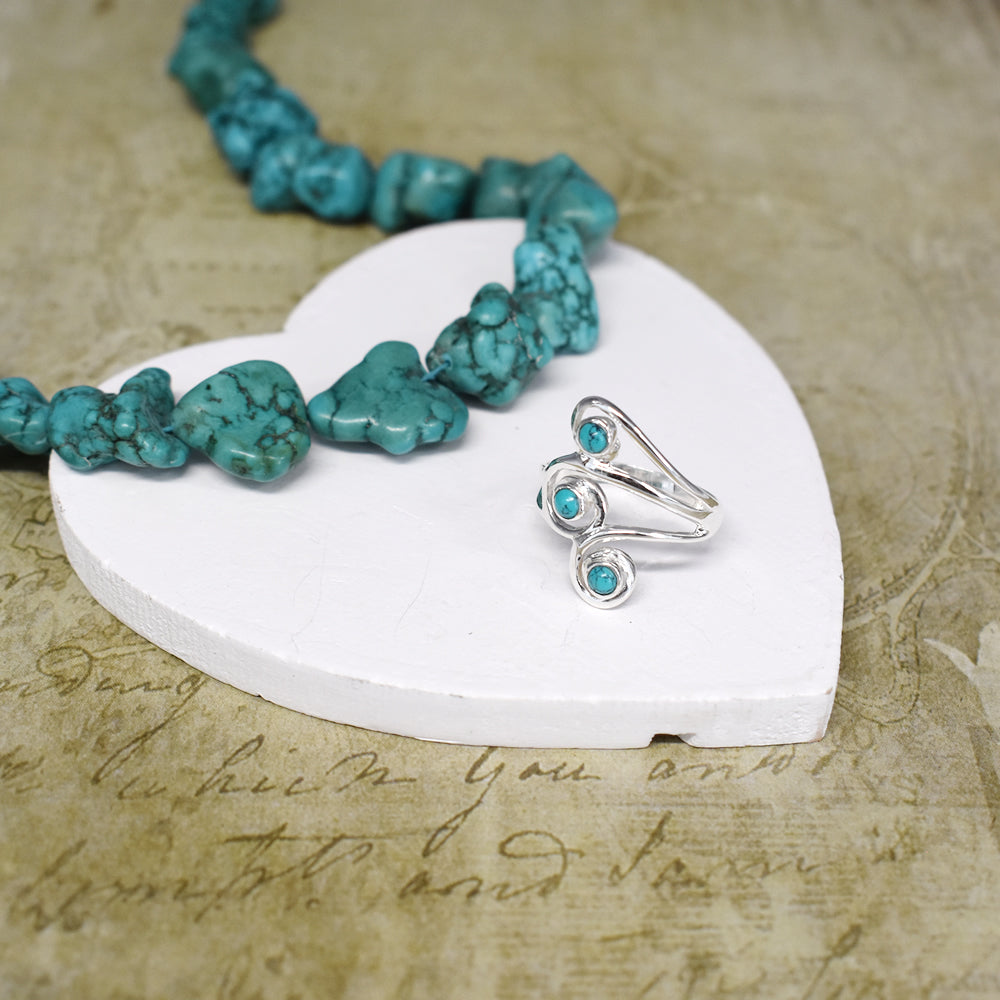 Ivy triple turquoise open swirl ring
