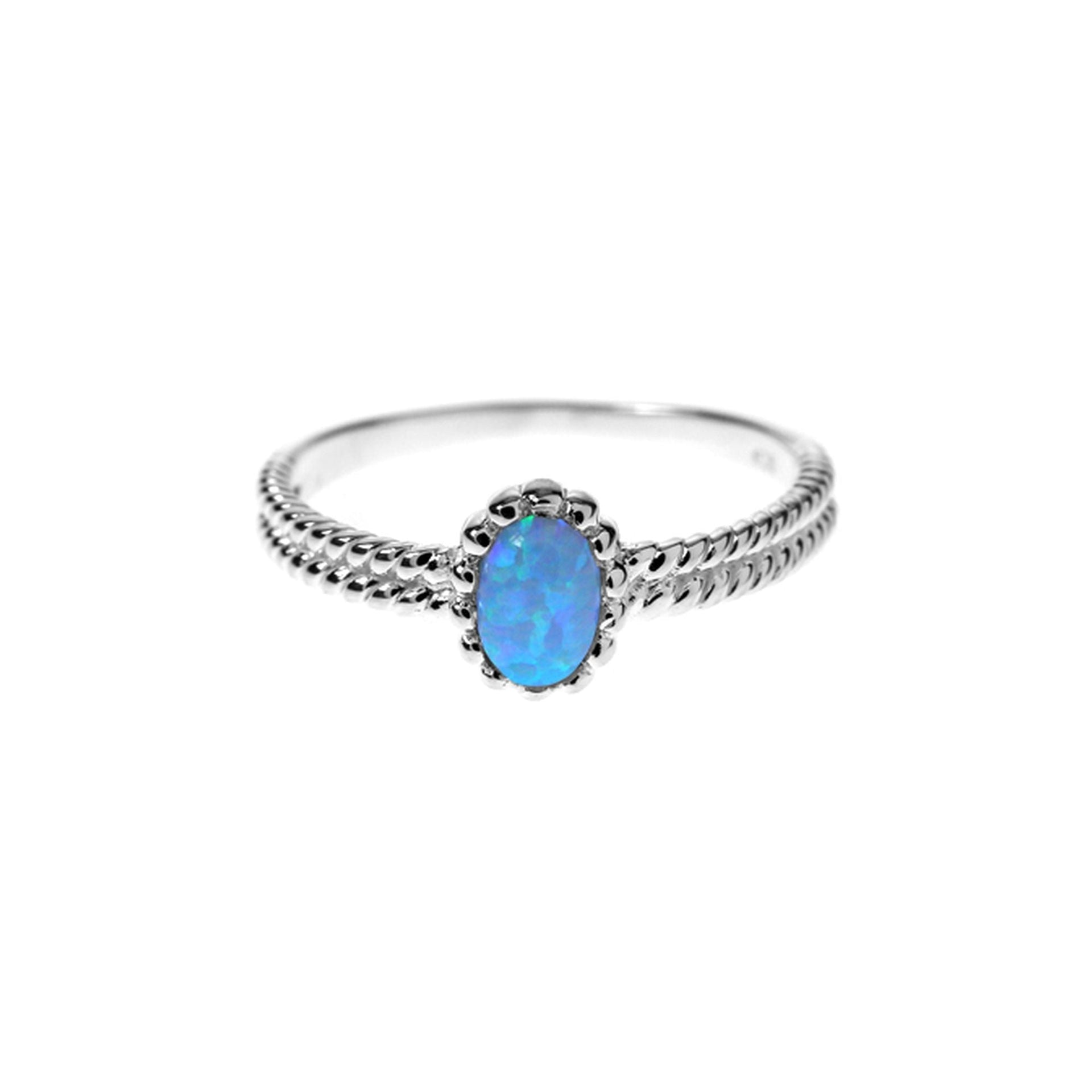 Bethan oval blue opalique with rope band ring
