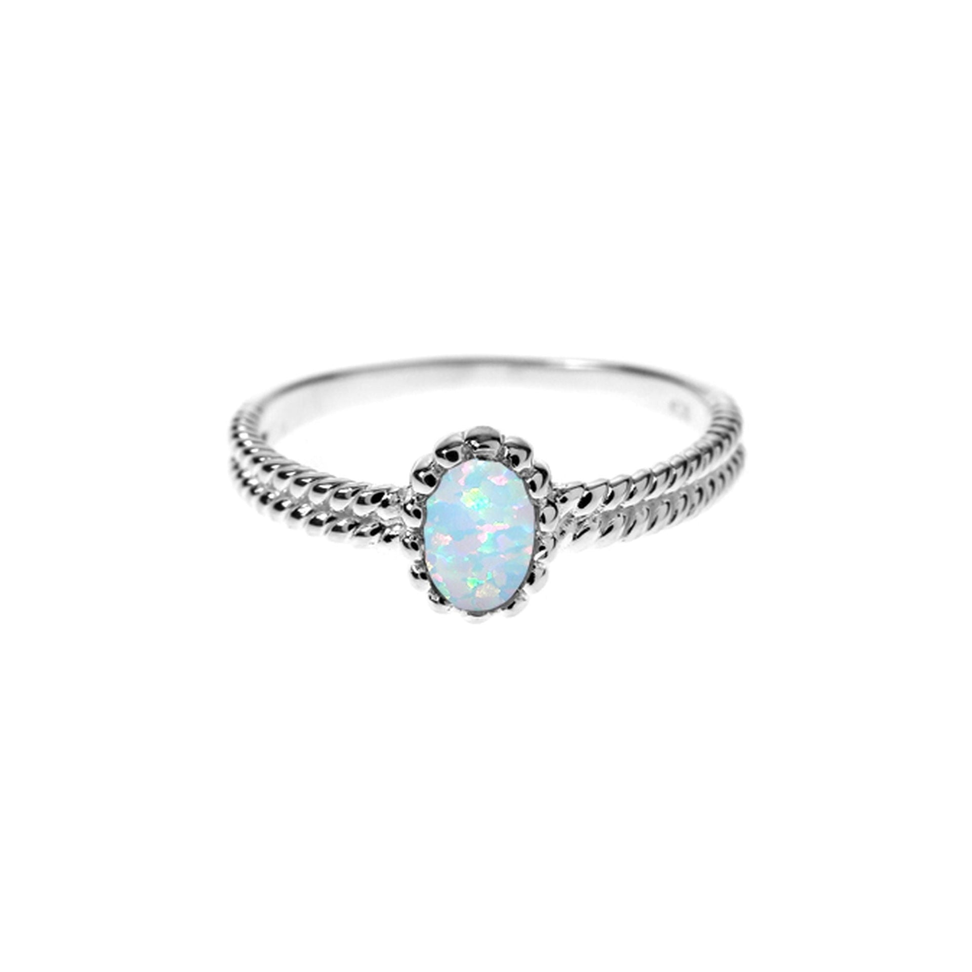 Bethan oval white opalique with rope band ring