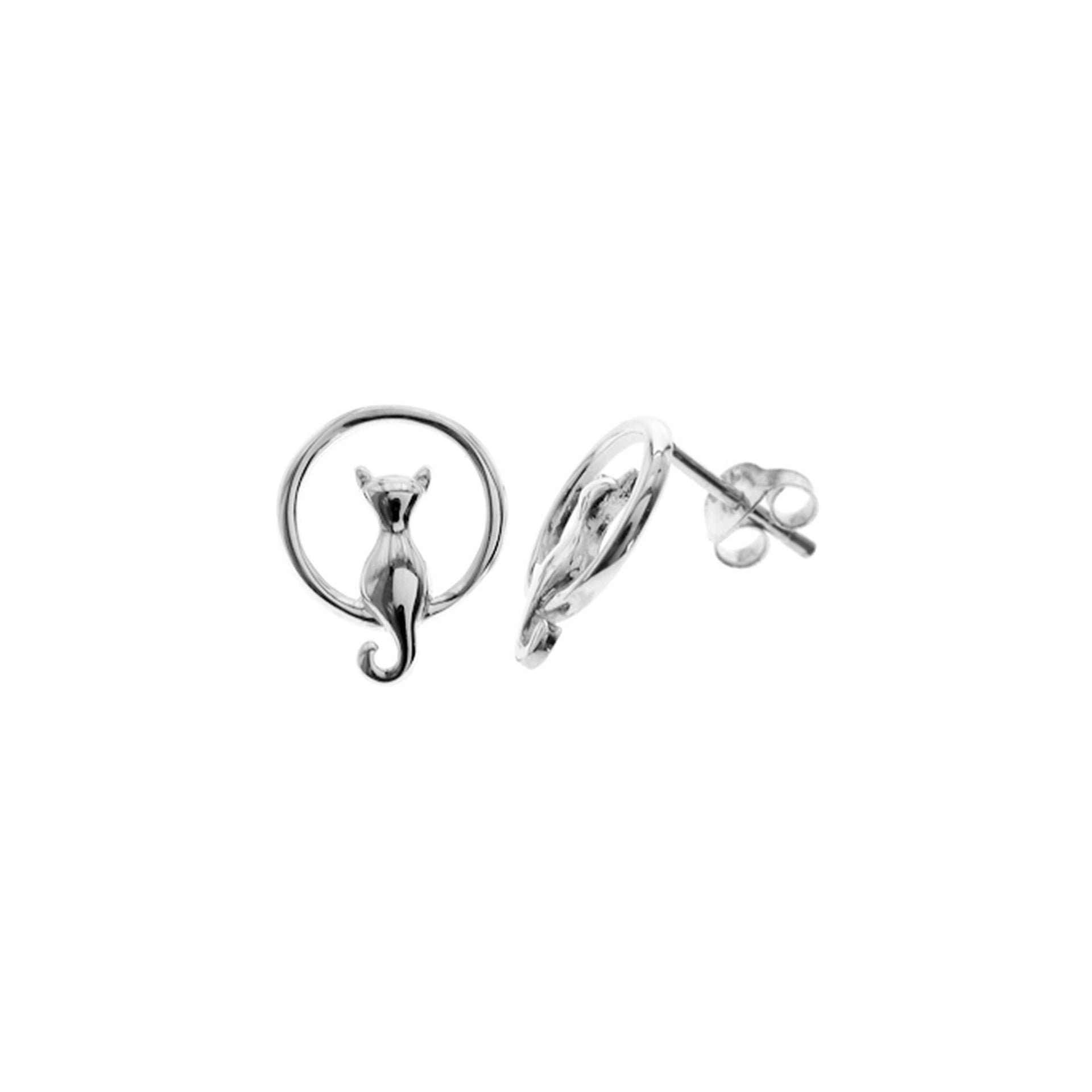 Matilda cat silhouette in hoop studs