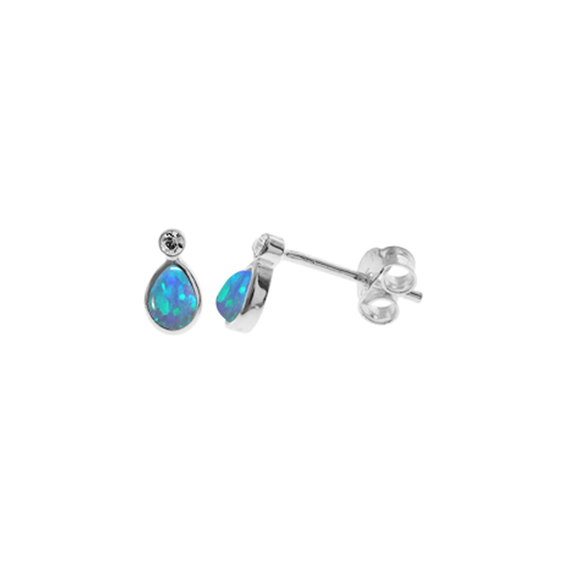 Alexis small teardrop blue opalique & CZ studs