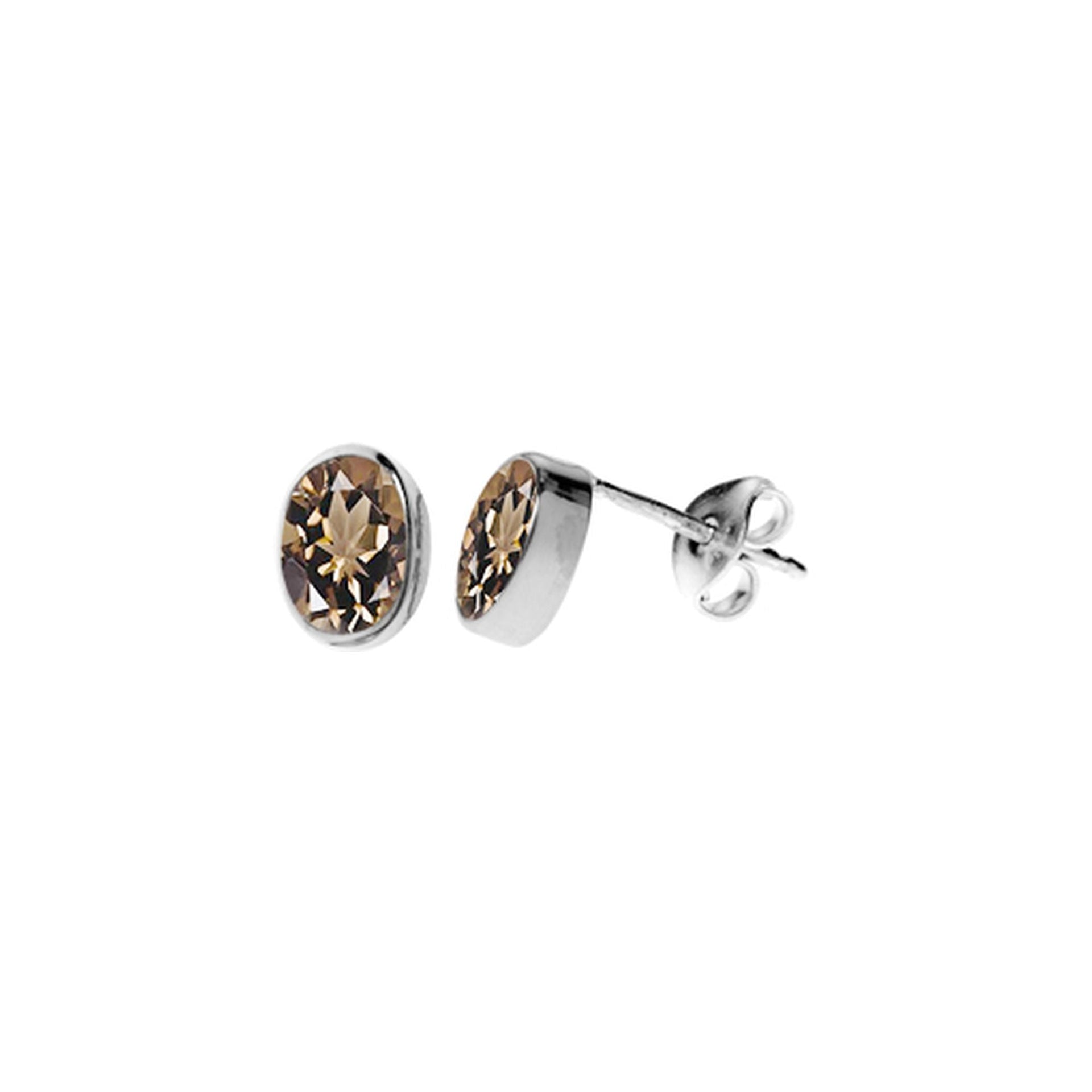 Samira plain oval smokey quartz studs