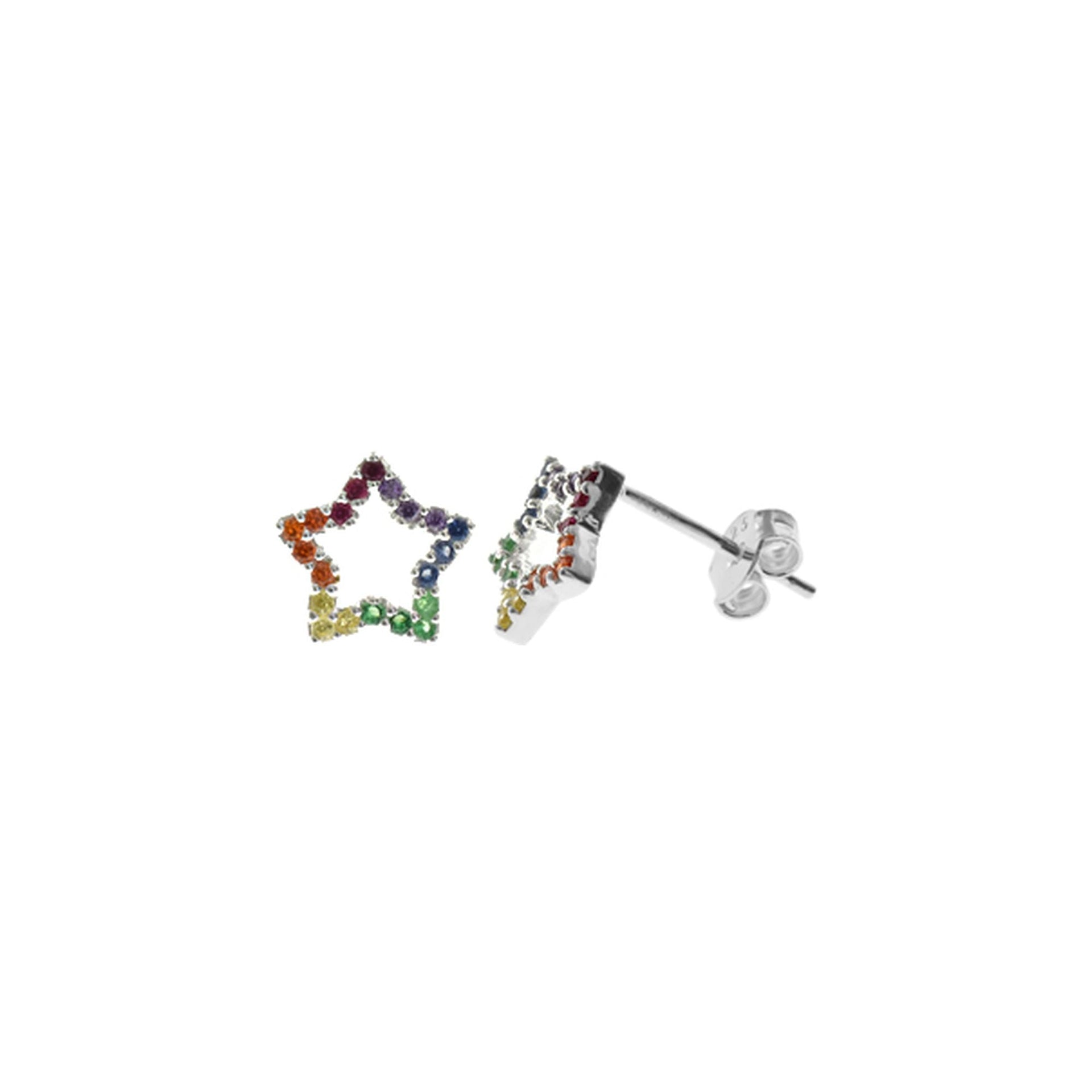 Callista small open rainbow CZ star studs