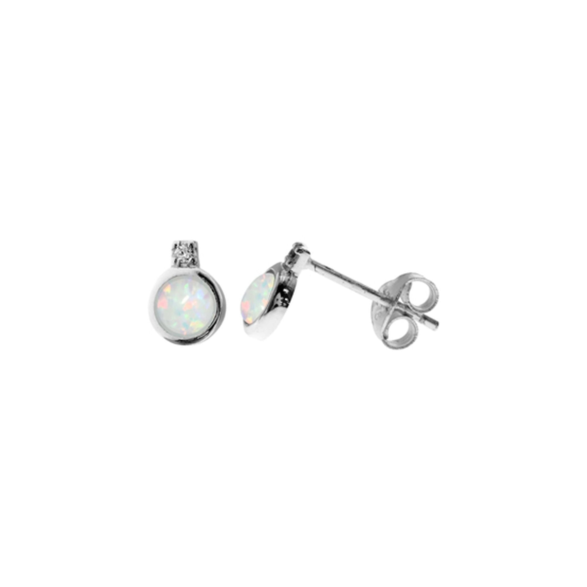 Alexis round collet-set white opalique & CZ studs