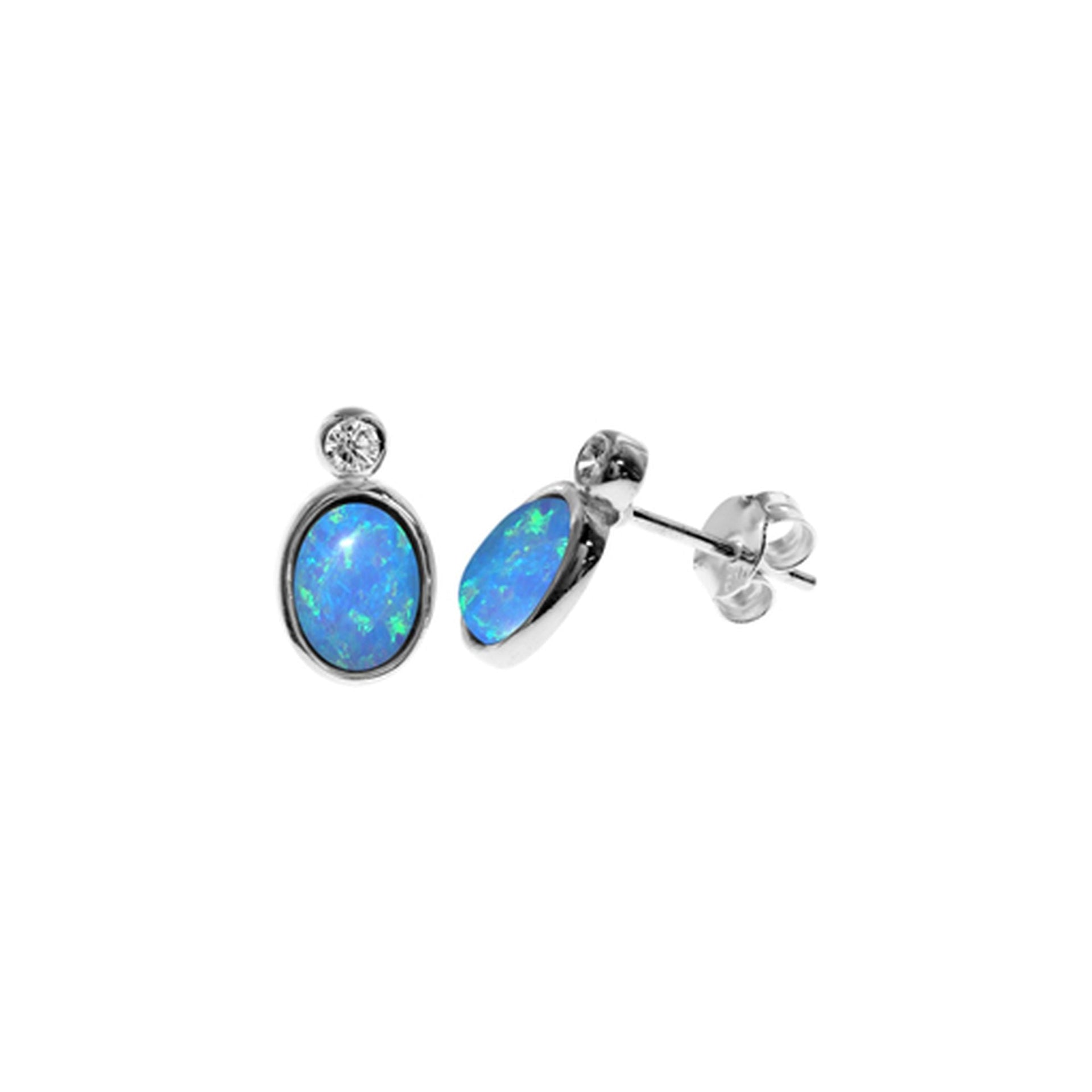 Alexis oval collet-set blue opalique & CZ studs