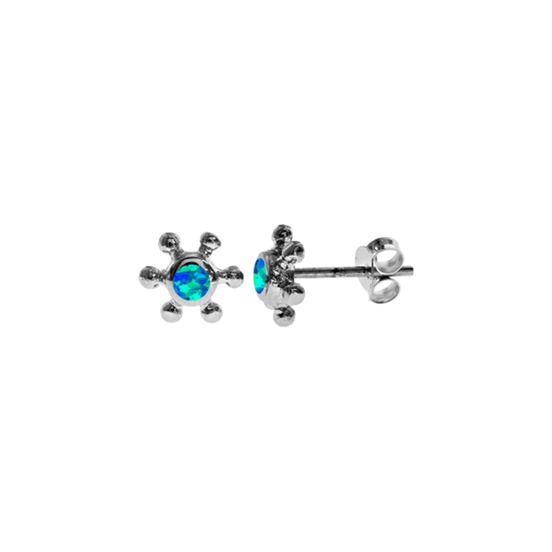 Antoinette small round blue opalique bobble studs