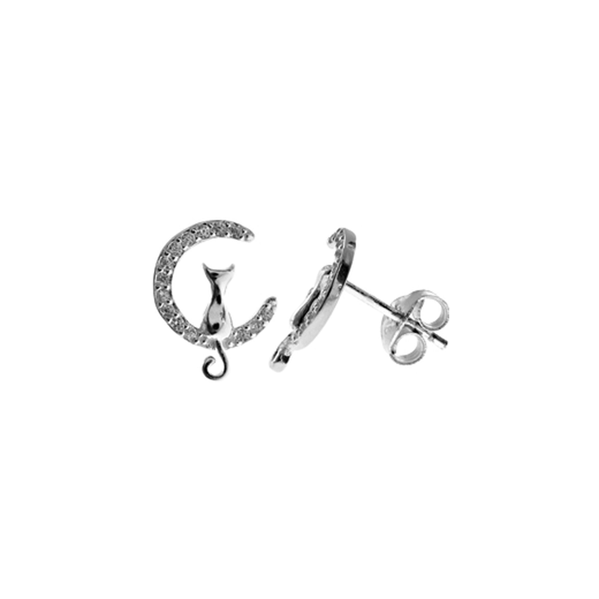 Alianna silver cat in moon CZ studs