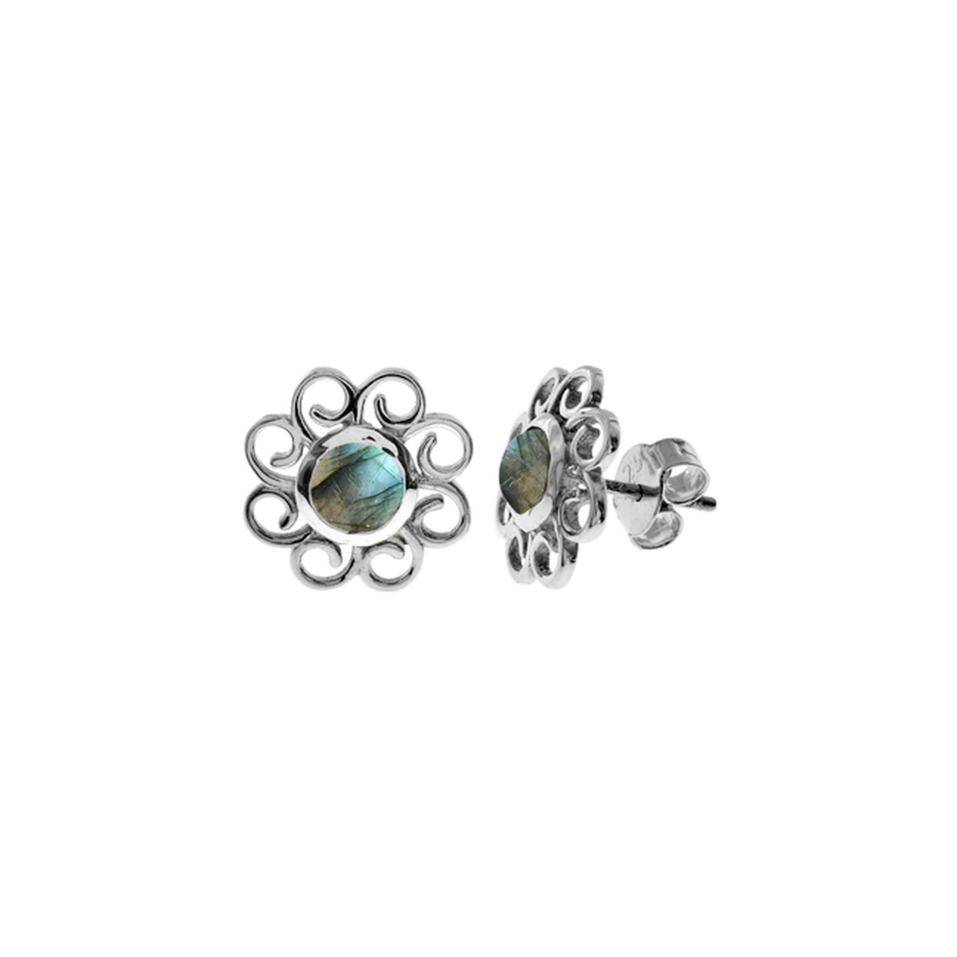 Lola round labradorite swirl surround studs