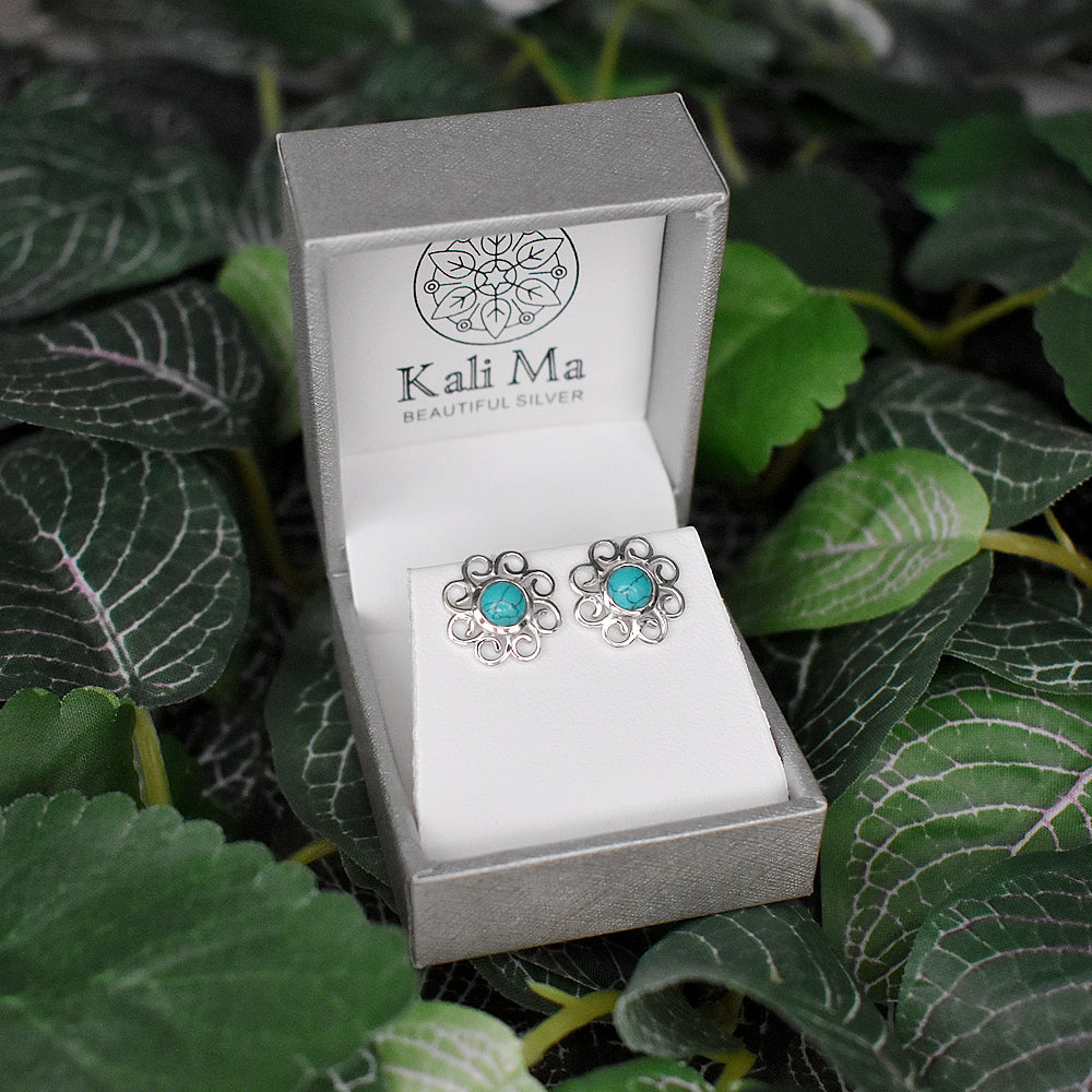 Lola round turquoise swirl surround studs