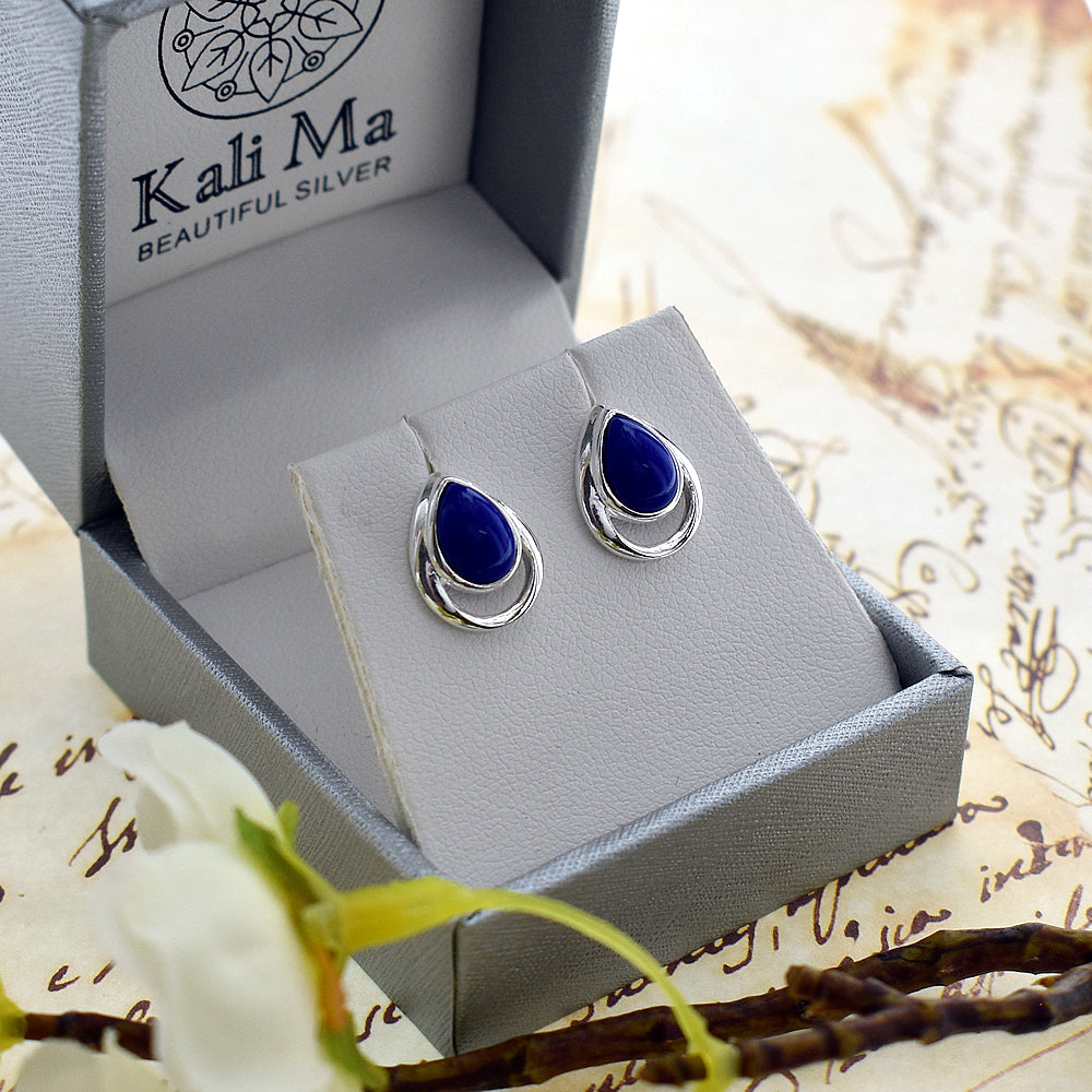 Lola teardrop lapis lazuli in open teardrop studs