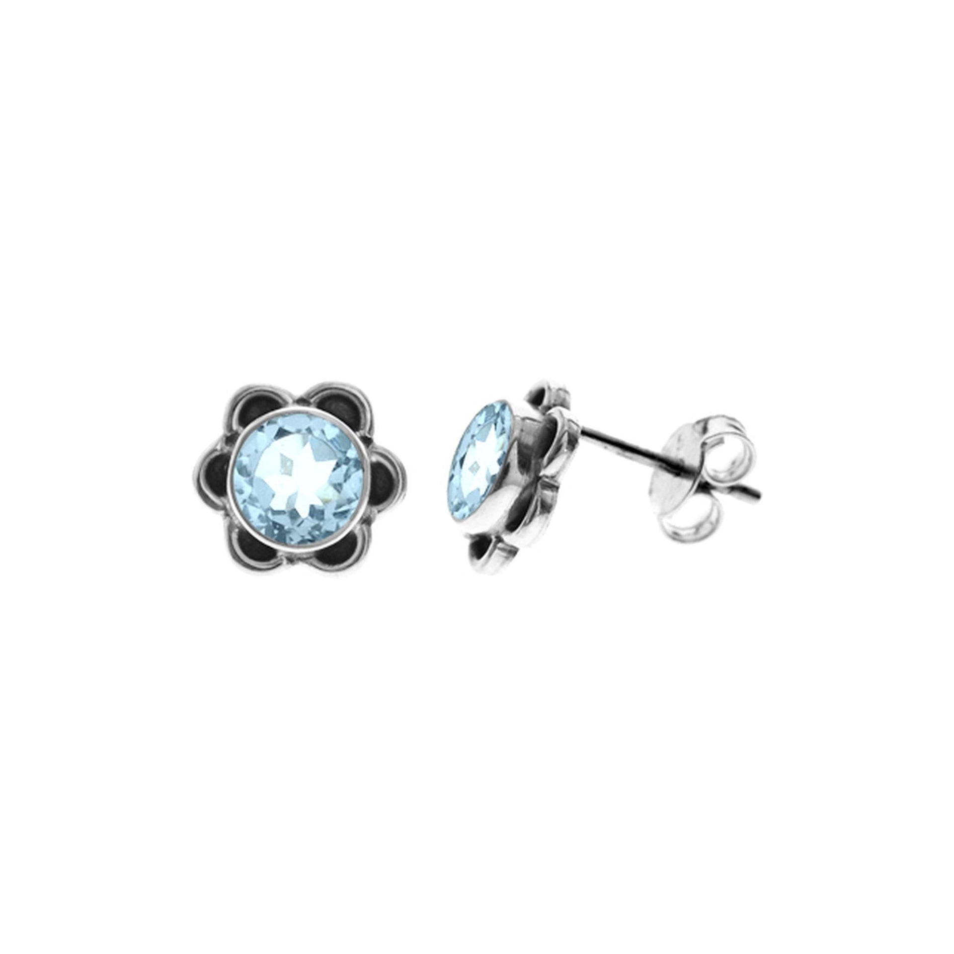 Catalina flower studs with blue topaz centre