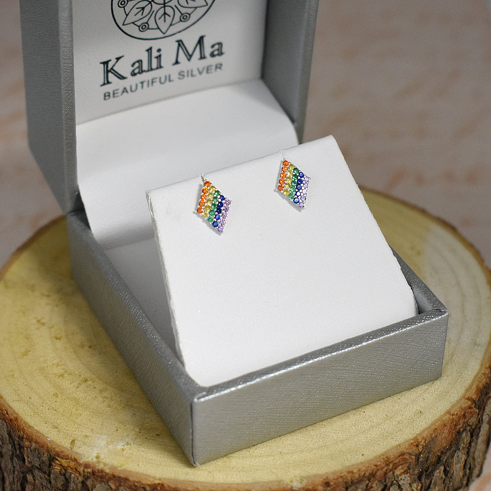 Callista diamond striped rainbow CZ studs