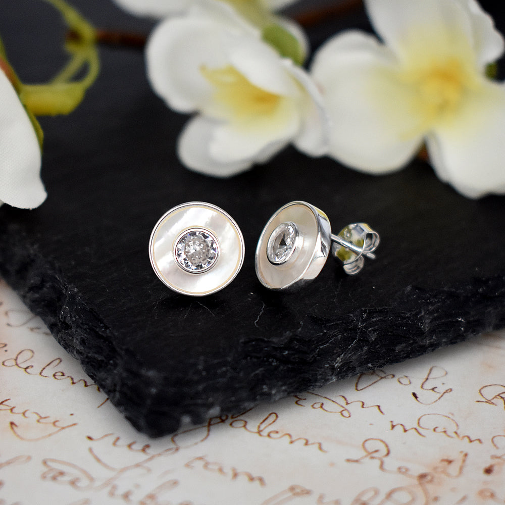 Bronwen round mother of pearl & CZ studs