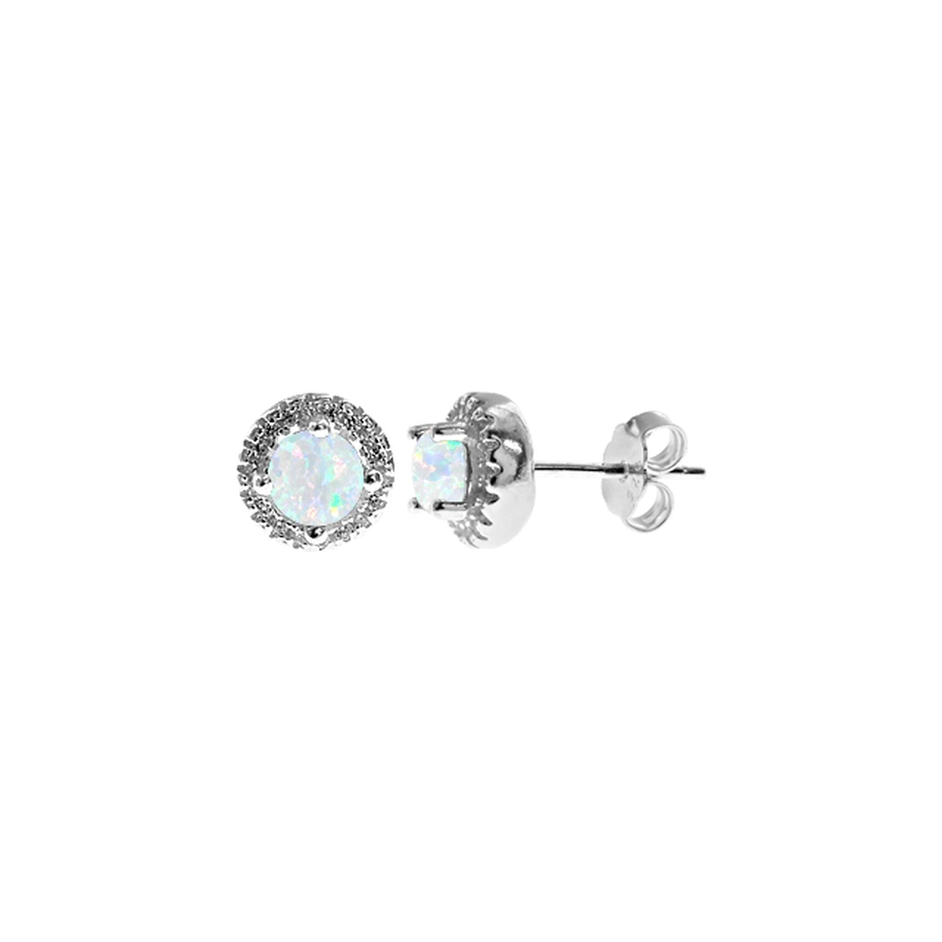 Aisha round white opalique CZ surround studs