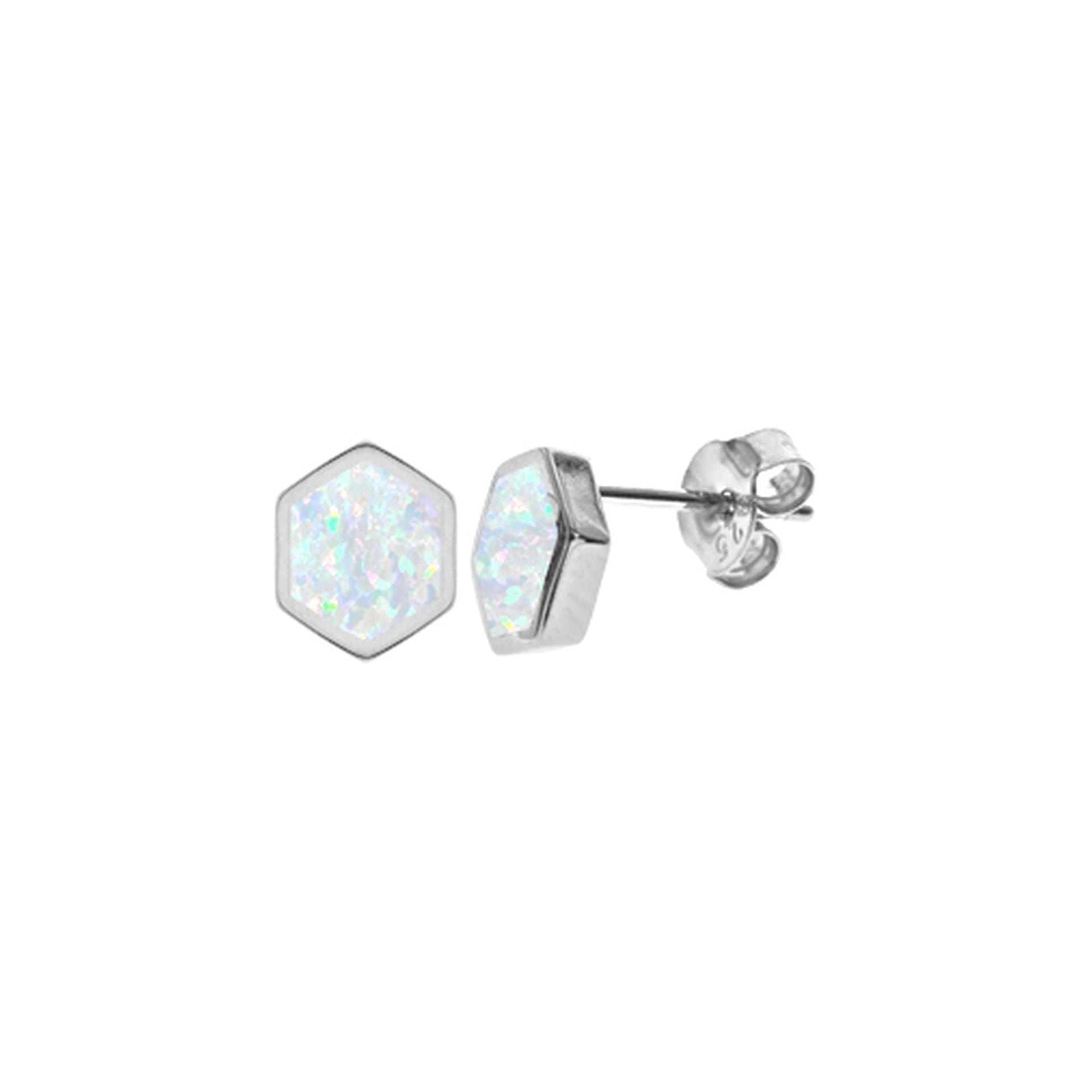 Diana hexagonal white opalique studs