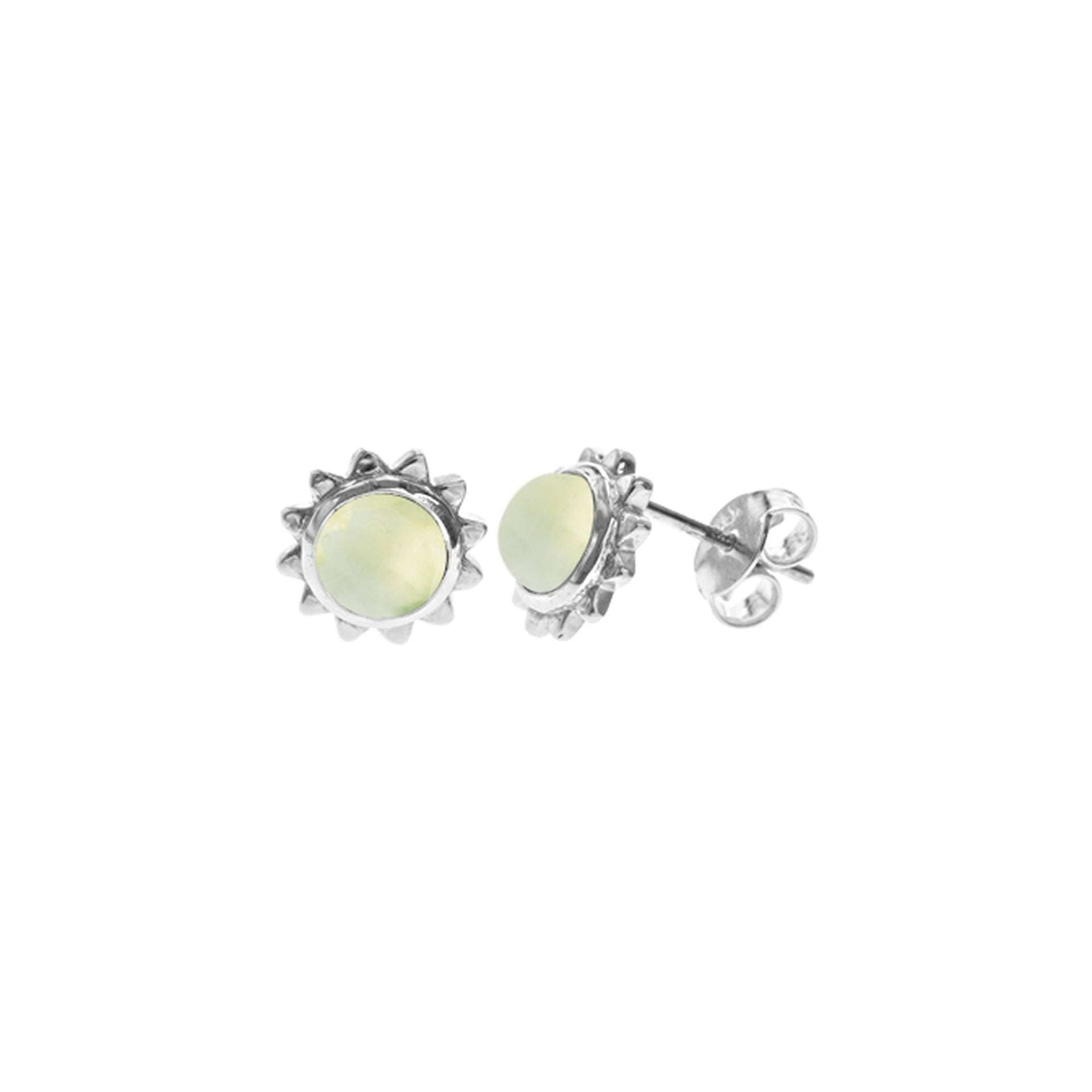 Catalina round prehnite sunburst studs
