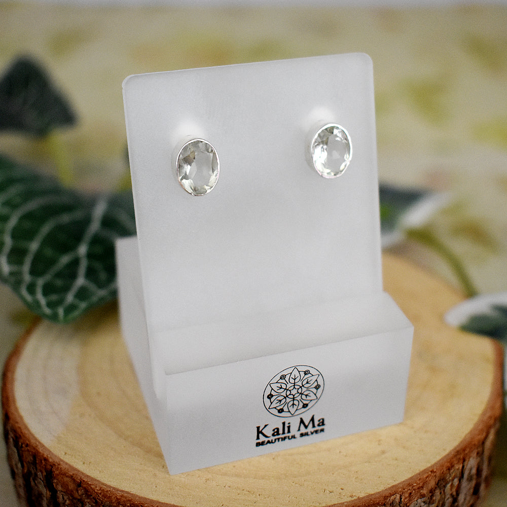Samira green amethyst oval plain studs