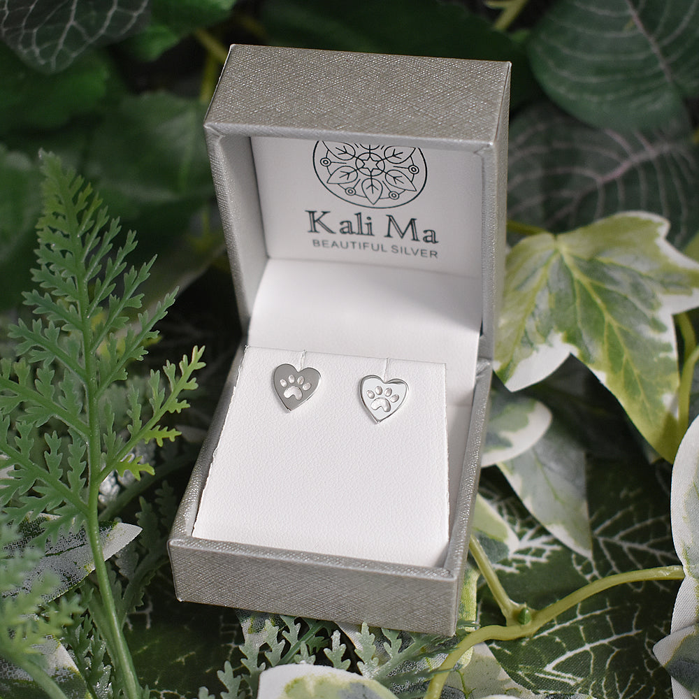 Matilda paw print in heart studs