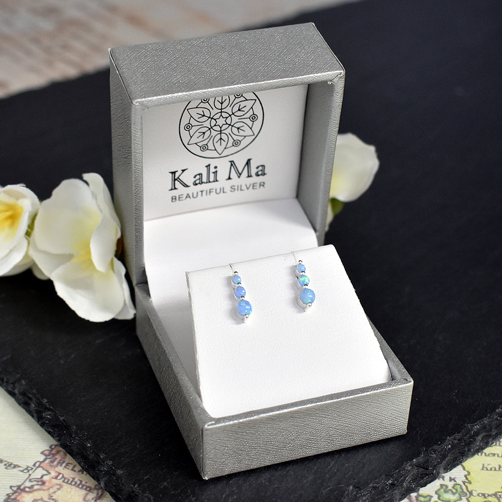Bethan triple blue opalique cascading studs