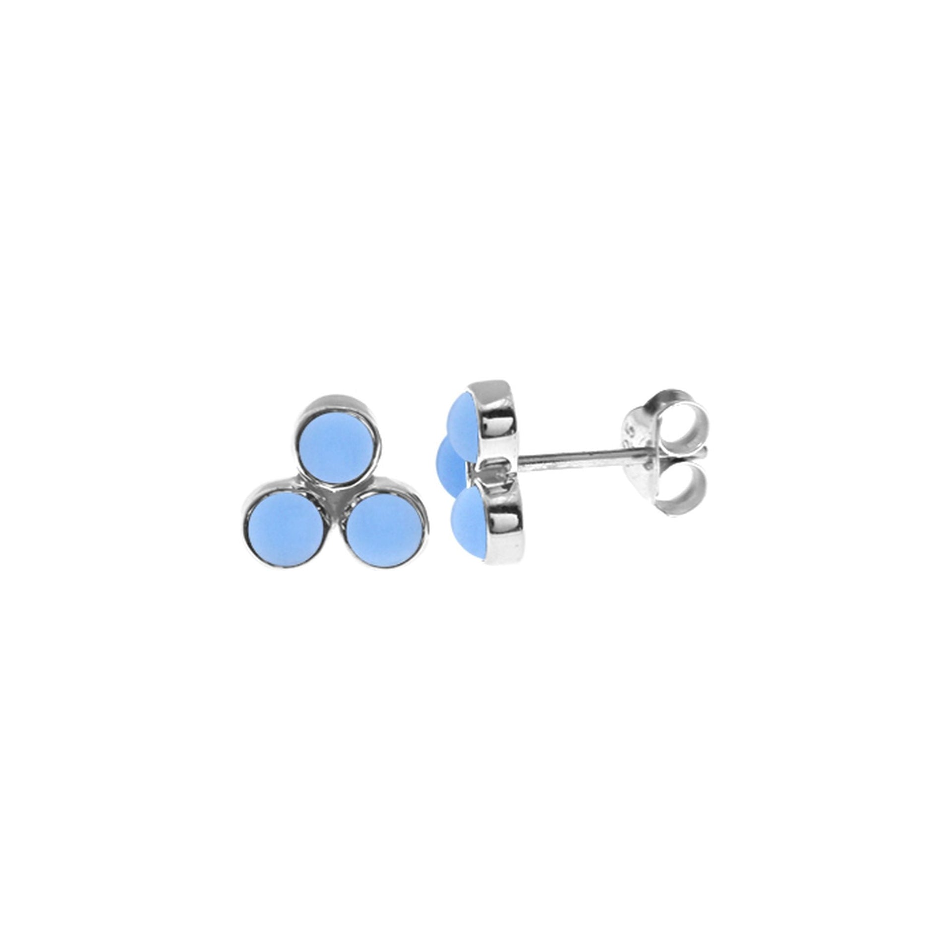Samira triple round blue chalcedony pyramid studs