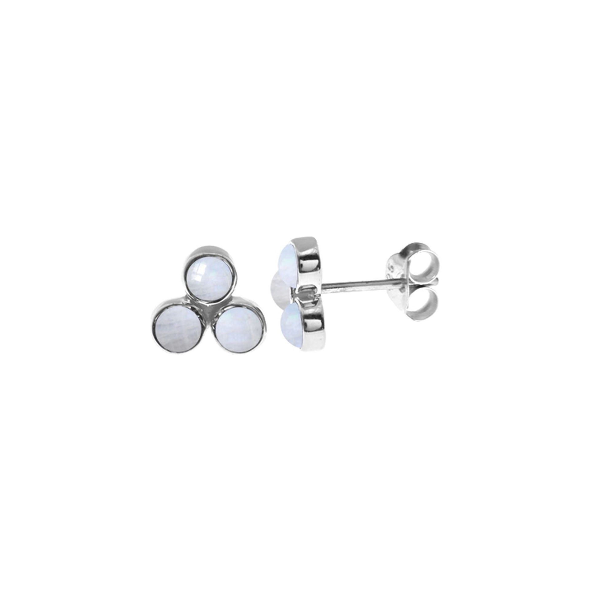 Samira triple round rainbow moonstone pyramid studs