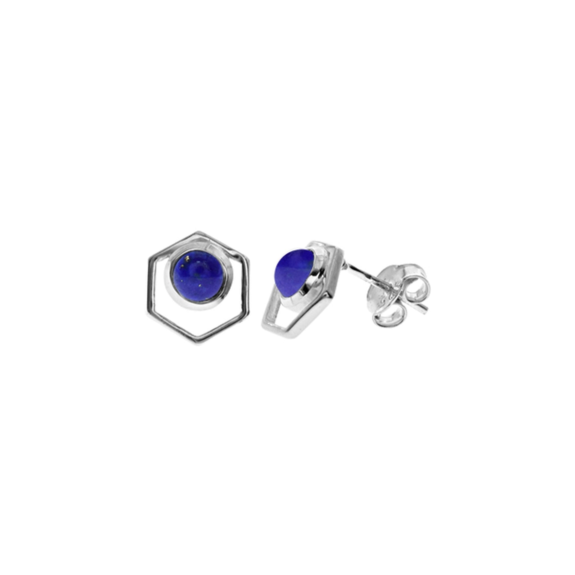 Ivy round lapis lazuli in hexagon surround studs