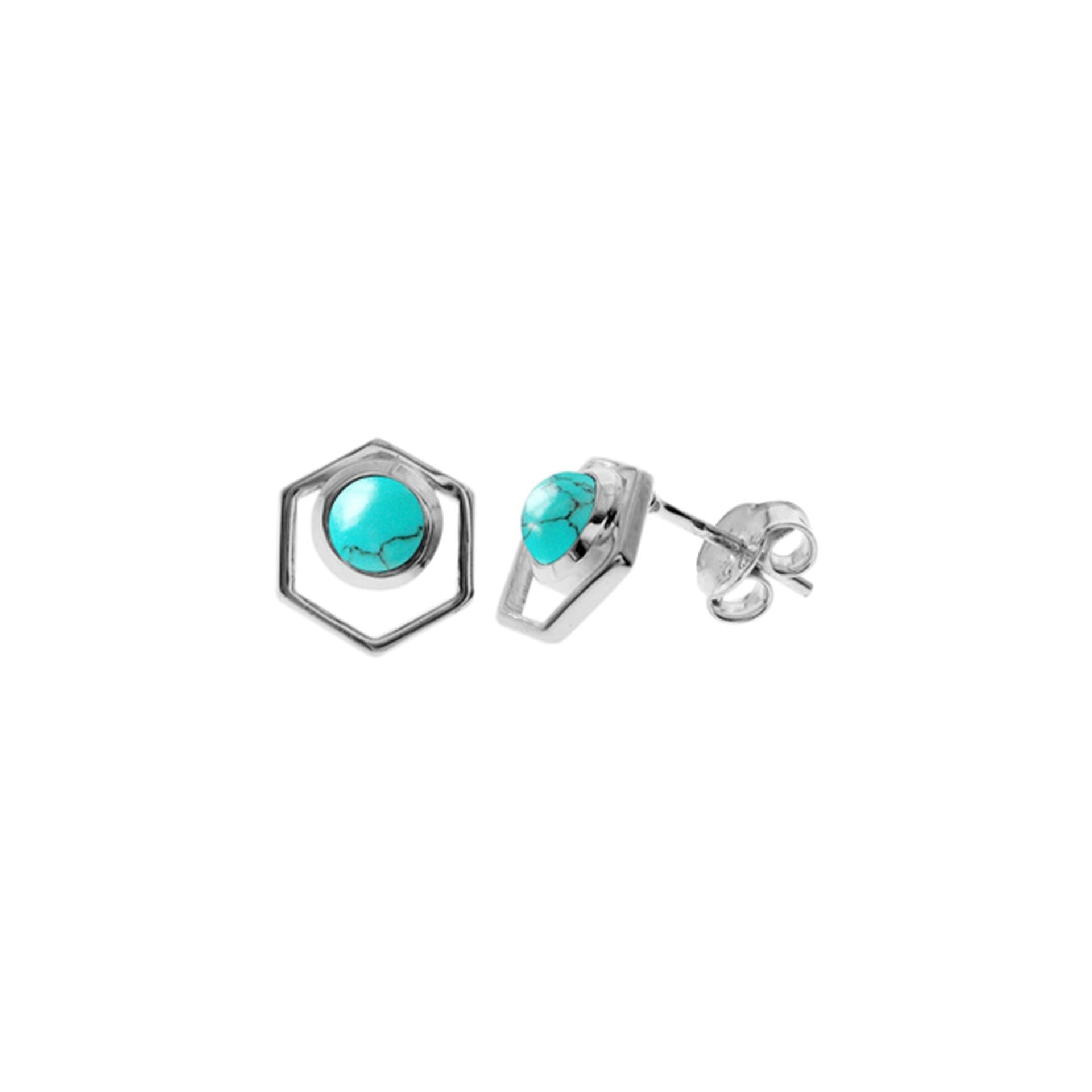 Ivy round turquoise in hexagon surround studs