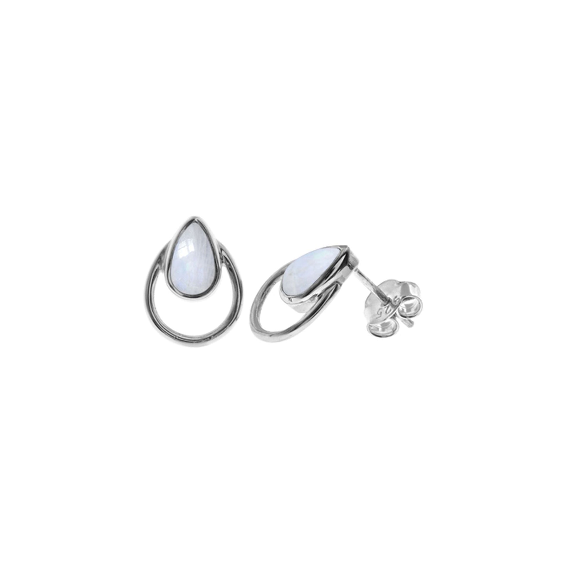 Lola teardrop rainbow moonstone wire frame studs