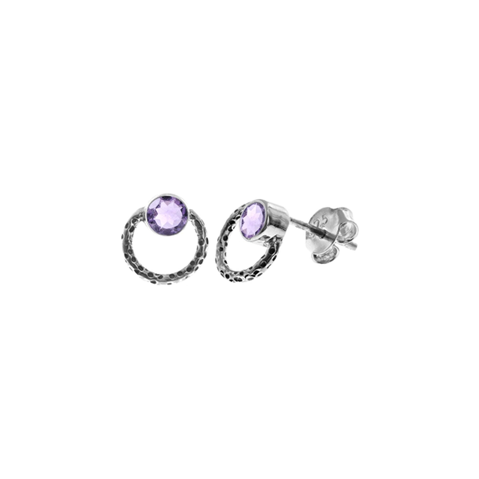 Lexi faceted amethyst textured hoop studs