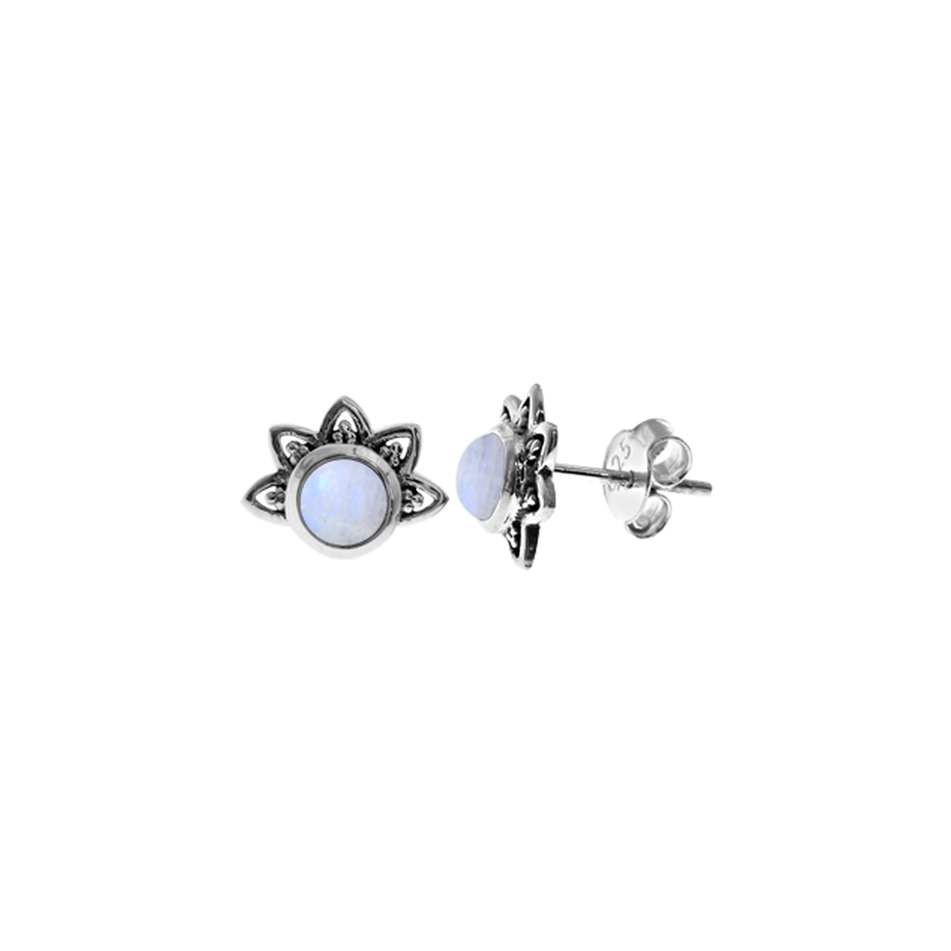 Catalina round rainbow moonstone crown studs