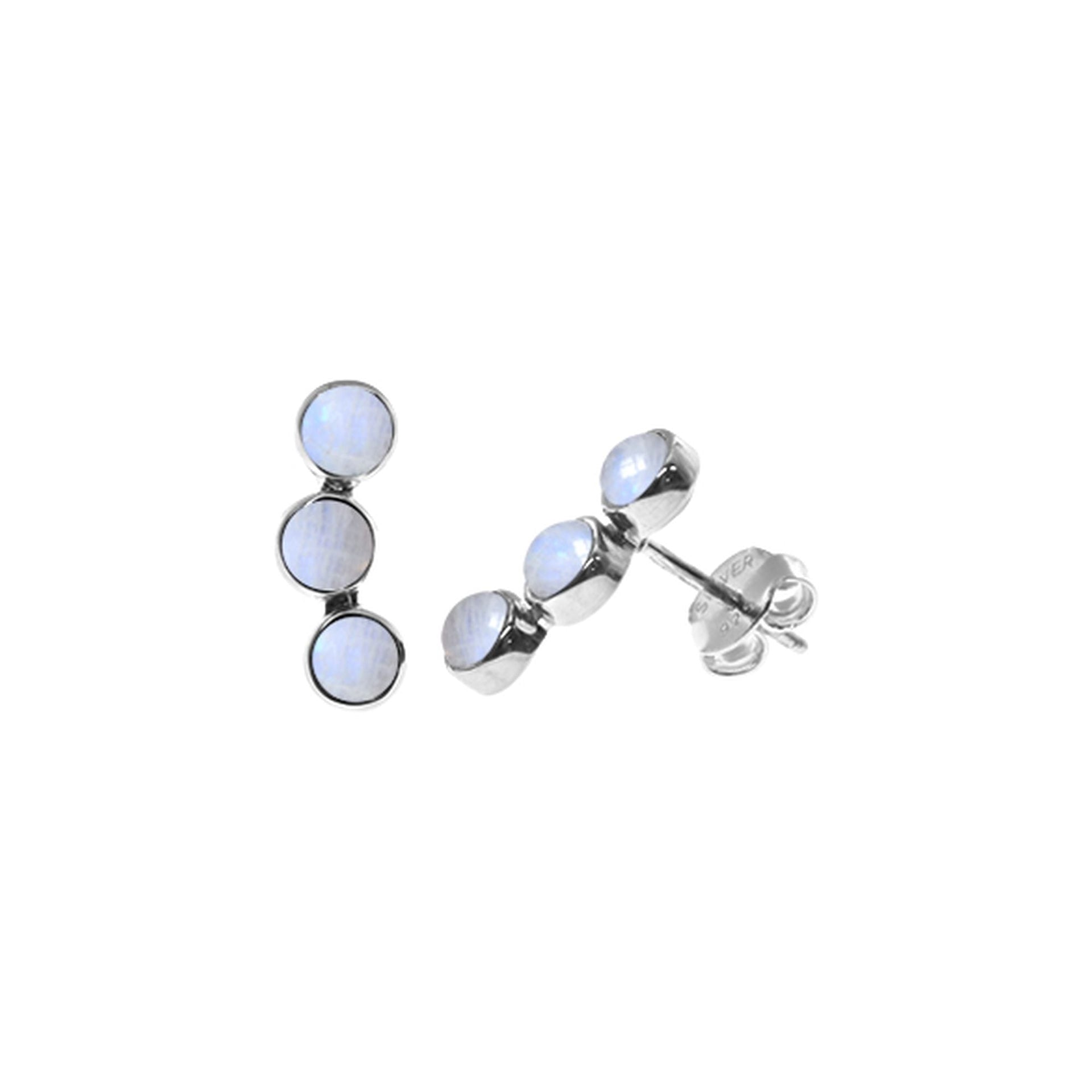 Samira cascading triple rainbow moonstone studs