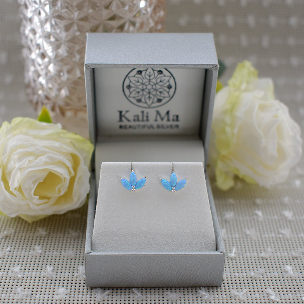 Bethan triple marquis blue opalique fan studs
