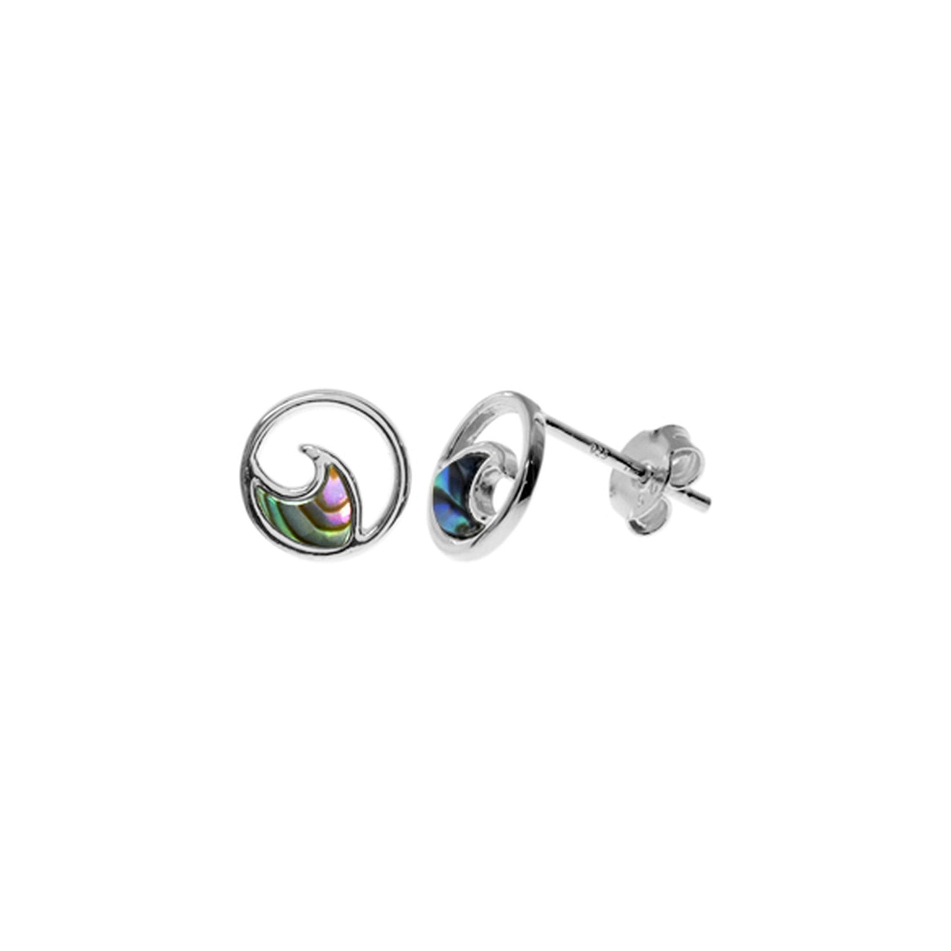 Leona paua shell encircled wave studs