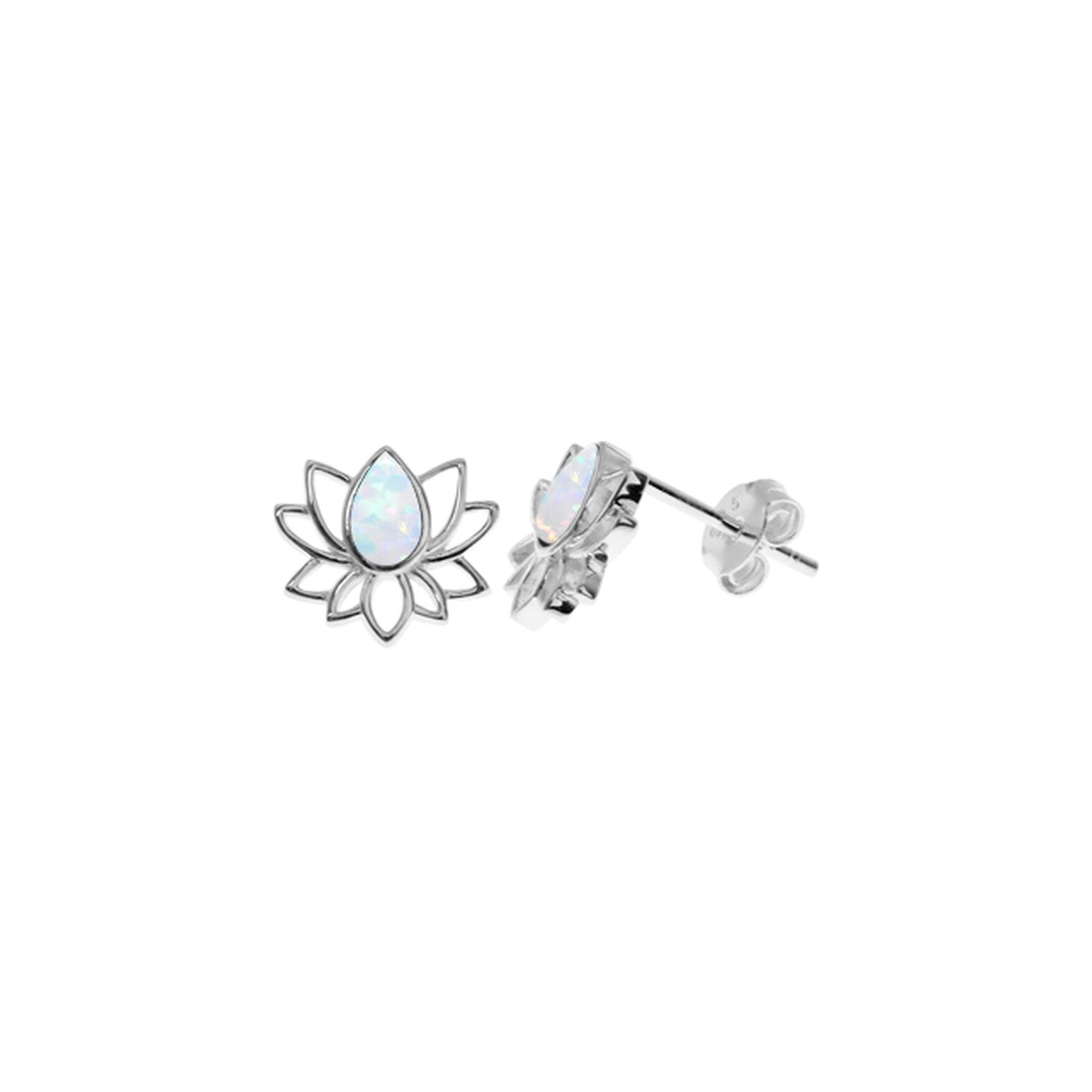 Sasha white opalique lotus flower studs